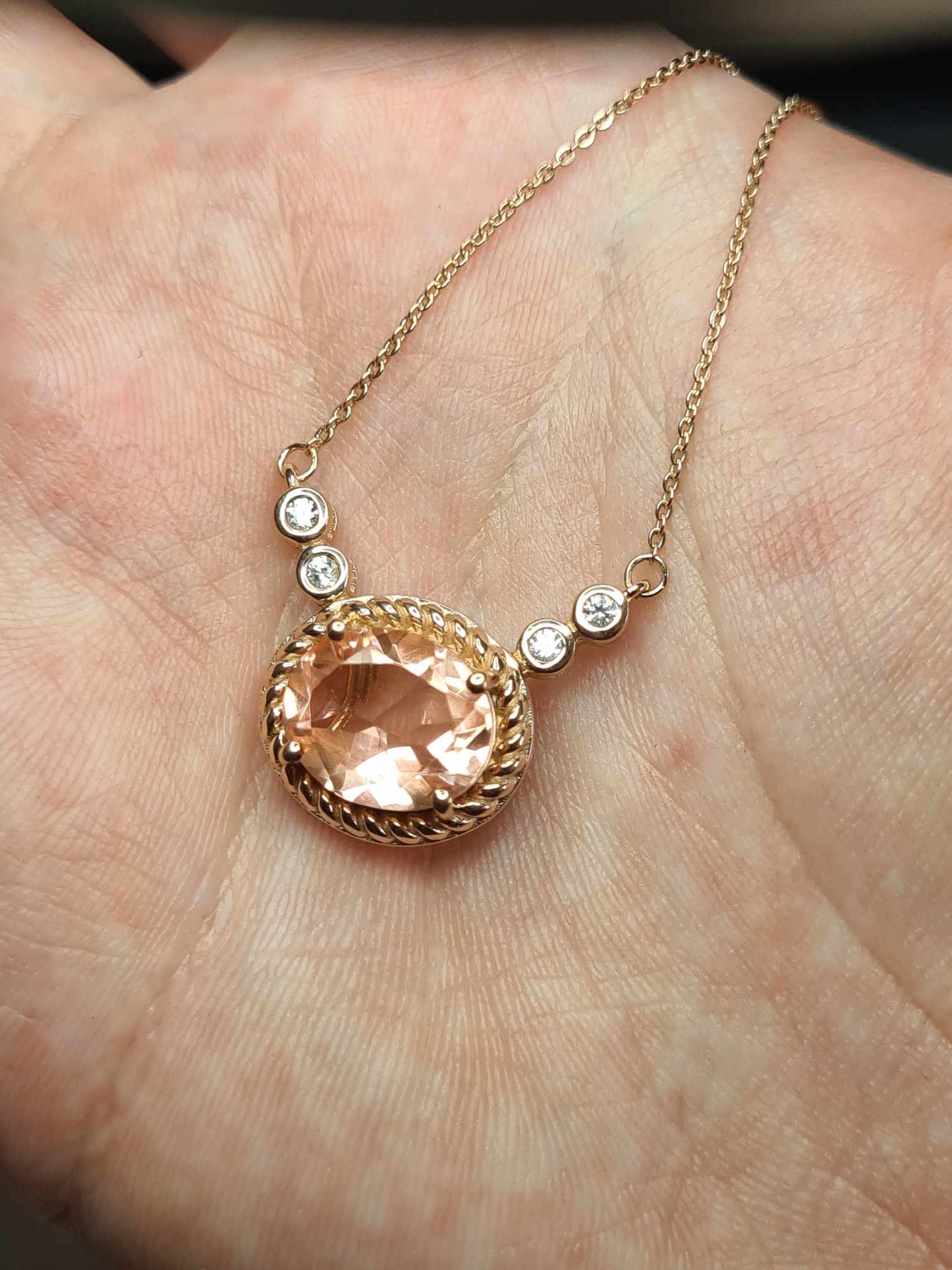 5.34ct Morganite Colour Quartz & Natural Zircon Necklace 18K Rose Gold Overlay 925 Sterling Silver