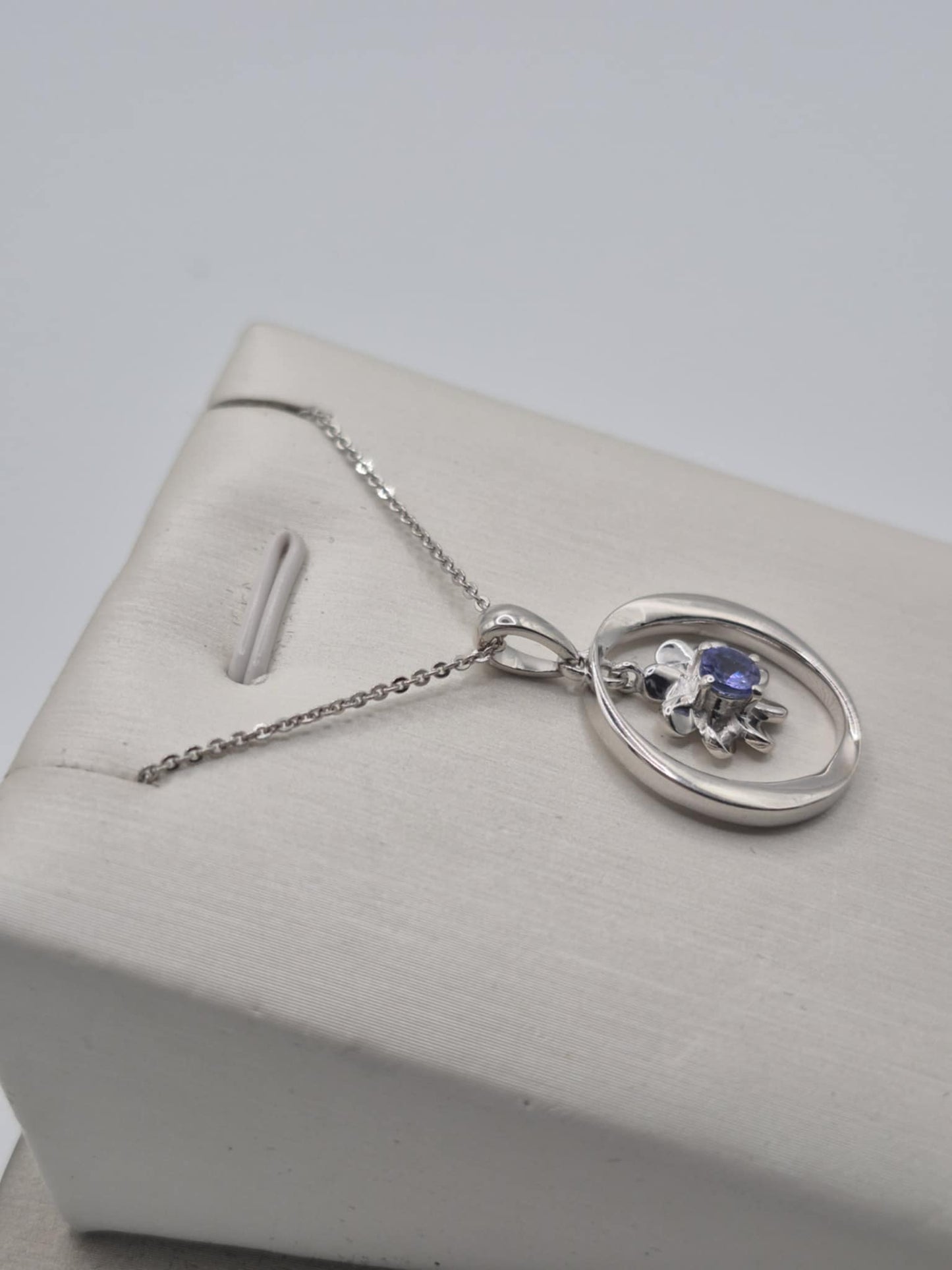 Tanzanite Floral Dangle Necklace in Rhodium Overlay 925 Sterling Silver