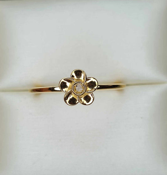 Natural Diamond Floral Ring 925 Sterling Silver Gold Overlay SIZES L,O,P,Q,S,V