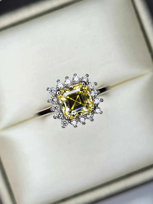 2.07ct Canary Moissanite Ring in 925 Sterling Silver SIZE P