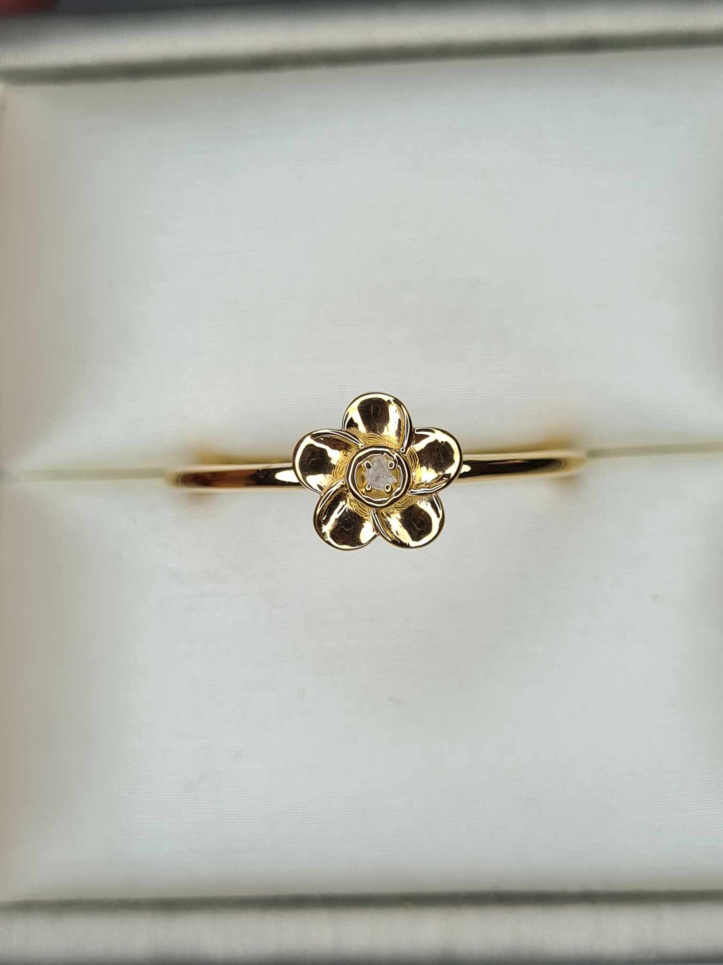 Natural Diamond Floral Ring 925 Sterling Silver Gold Overlay SIZES L,O,P,Q,S,V