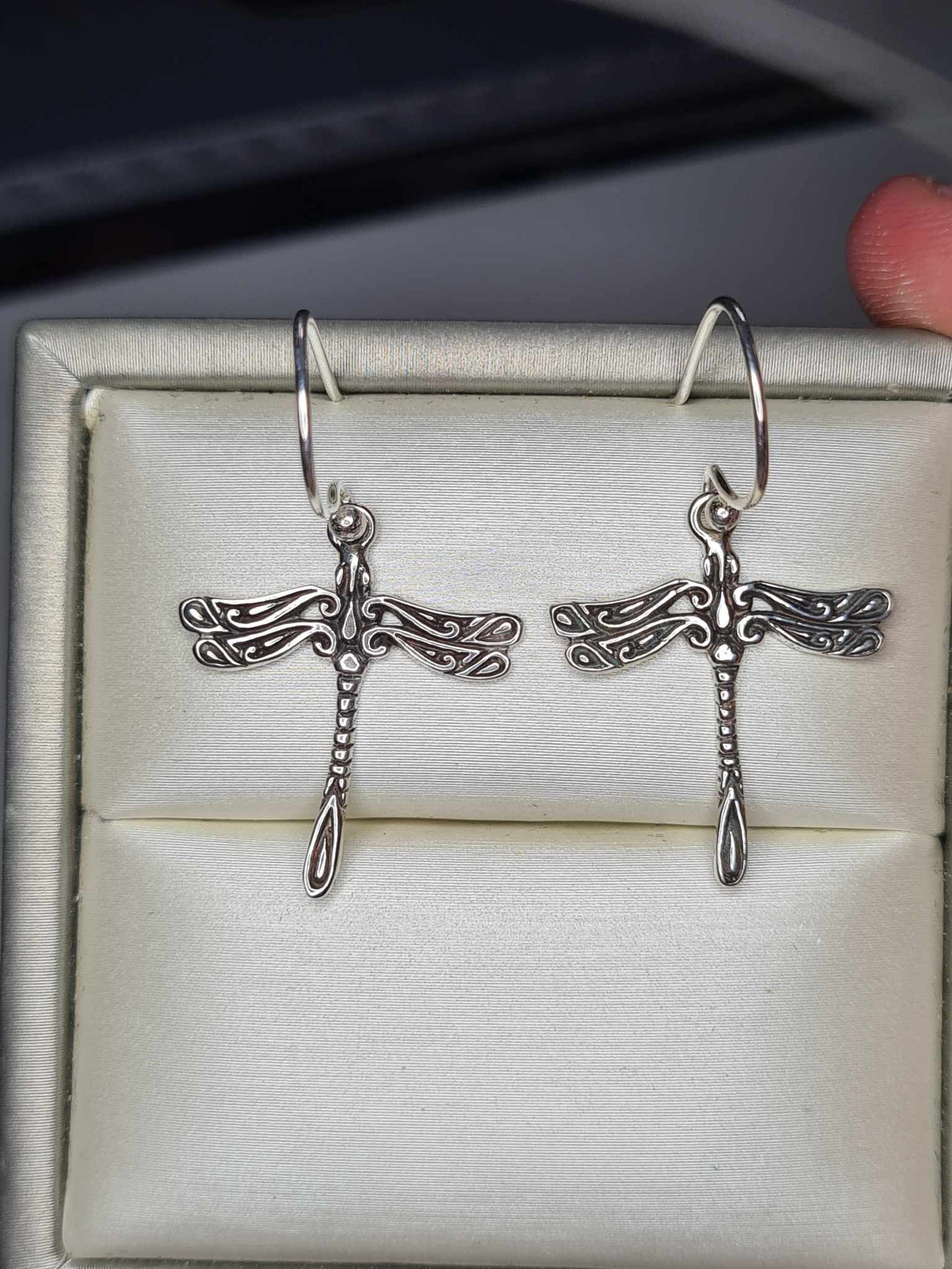 Balinese Tribal Dragonfly Hook Earrings 925 Sterling Silver