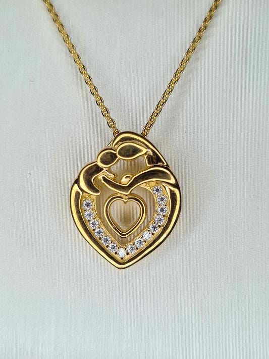 Moissanite Heart Mother Necklace 18k Gold Overlay Sterling Silver