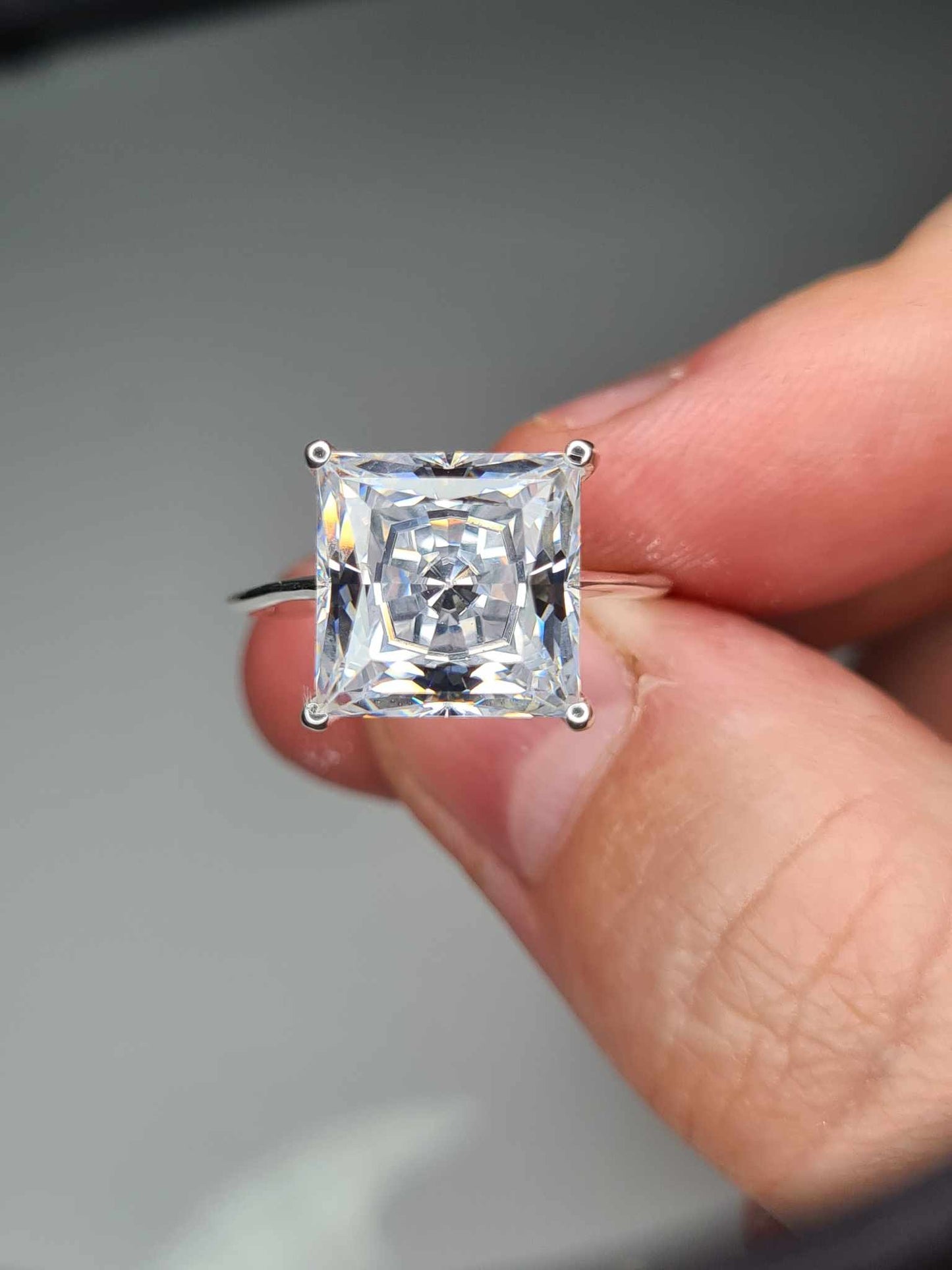 9.27 Ct Swarovski Zirconia Square Cut Solitaire Ring 925 Sterling Silver SIZE N