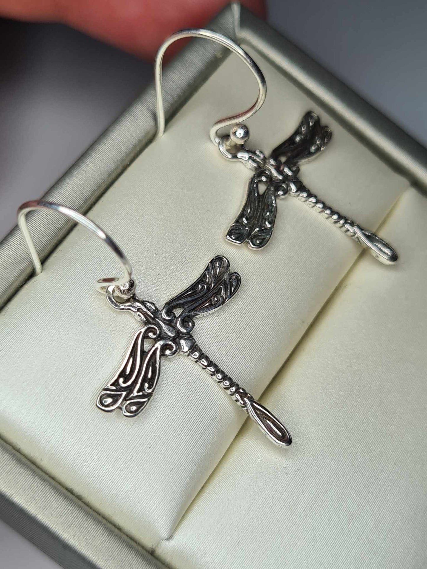 Balinese Tribal Dragonfly Hook Earrings 925 Sterling Silver