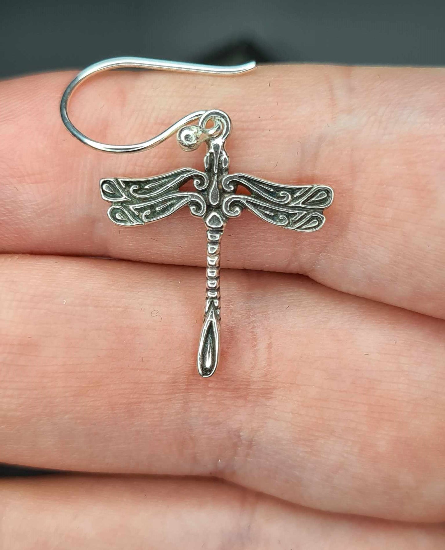 Balinese Tribal Dragonfly Hook Earrings 925 Sterling Silver