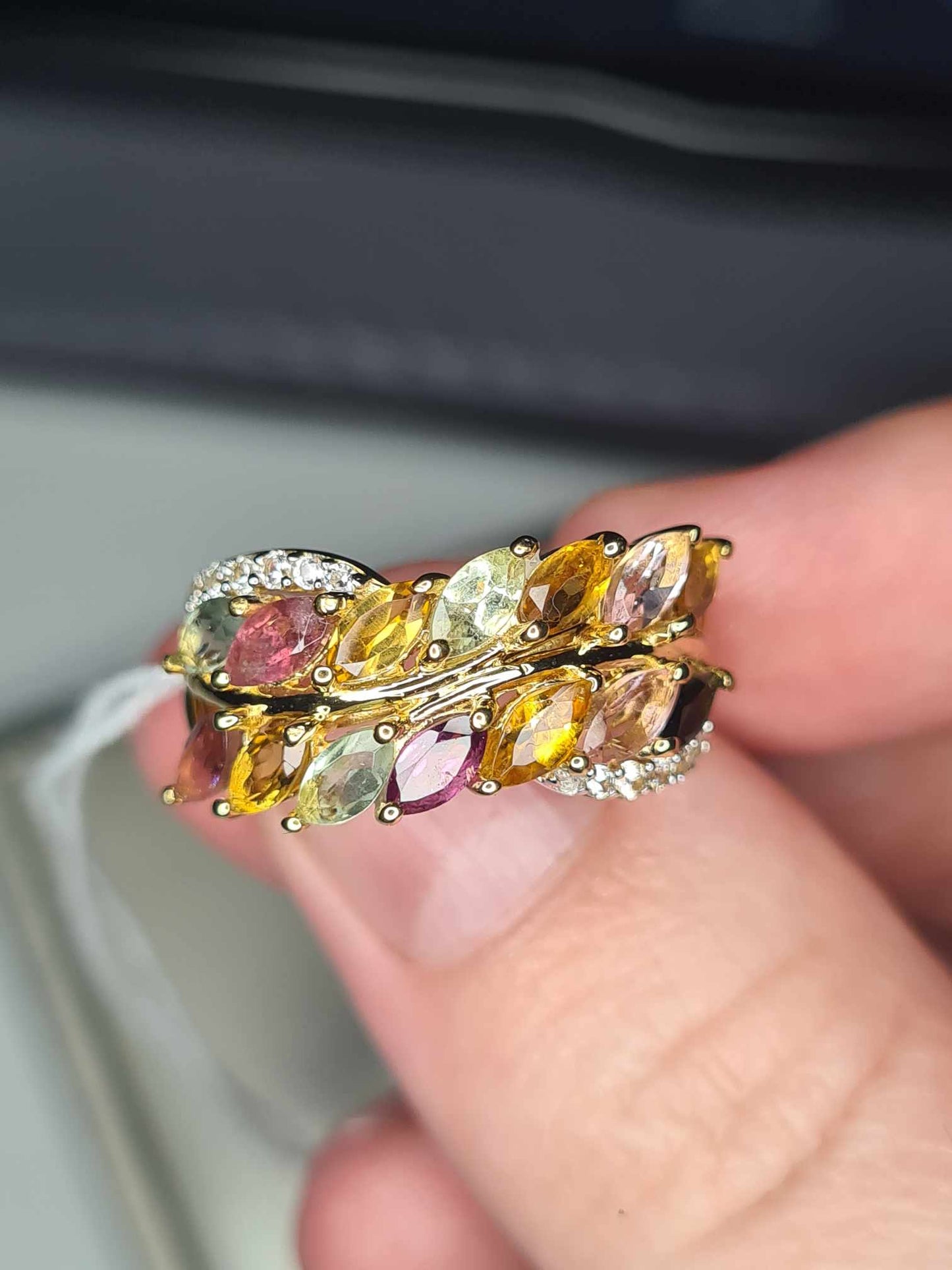 2.14ct Multi-Tourmaline & Natural Zircon Floral Ring in 18K Gold Overlay 925 Sterling Silver SIZE L