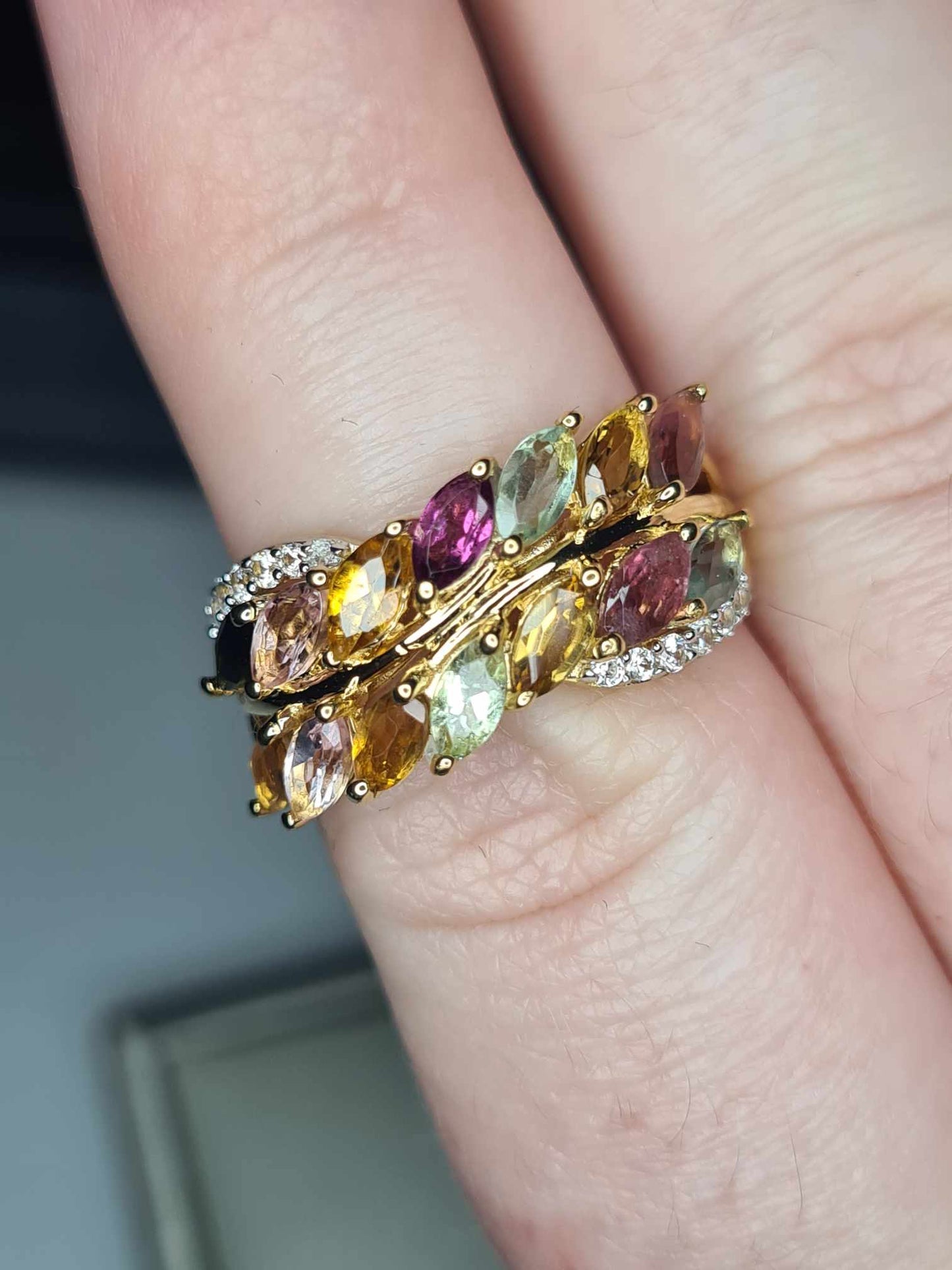 2.14ct Multi-Tourmaline & Natural Zircon Floral Ring in 18K Gold Overlay 925 Sterling Silver SIZE L