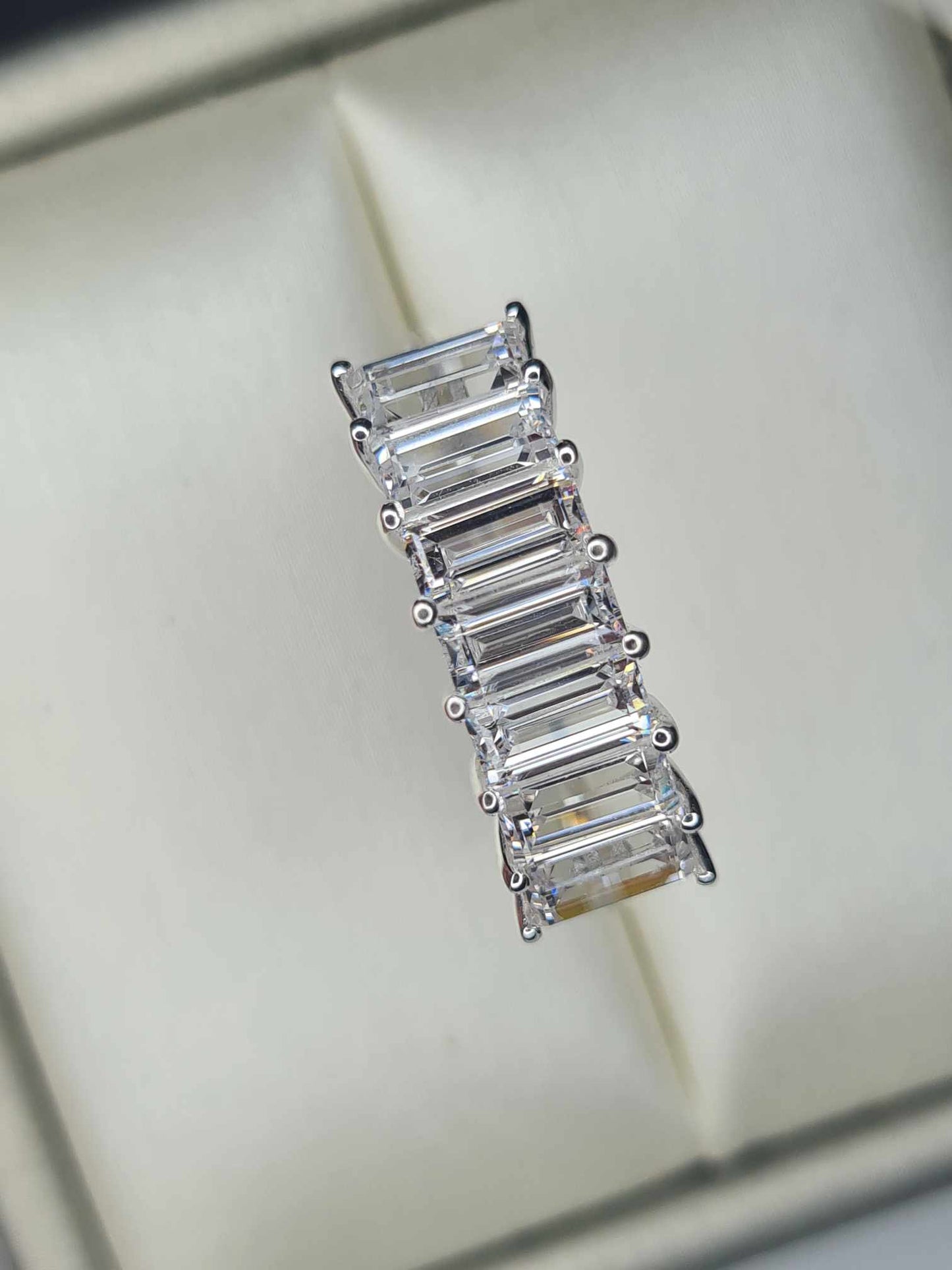 4.66ct Baguette cut Swarovski Zirconia 7 Stone Ring in 925 Sterling Silver SIZE L,V