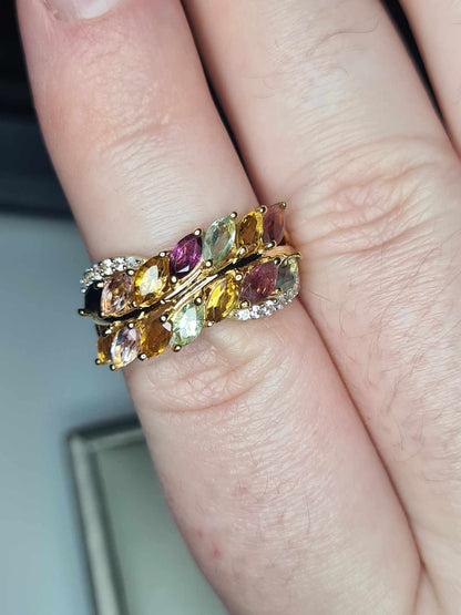 2.14ct Multi-Tourmaline & Natural Zircon Floral Ring in 18K Gold Overlay 925 Sterling Silver SIZE L