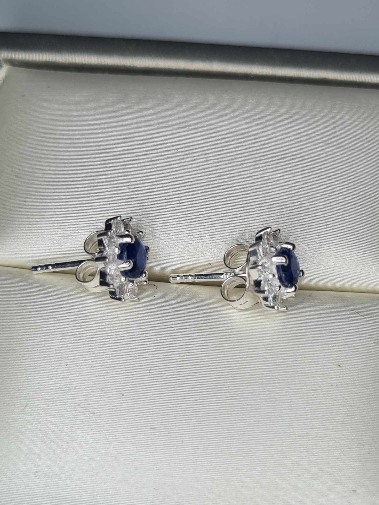 1.27ct Kyanite and Natural Zircon Stud Floral Earrings in 925 Sterling Silver