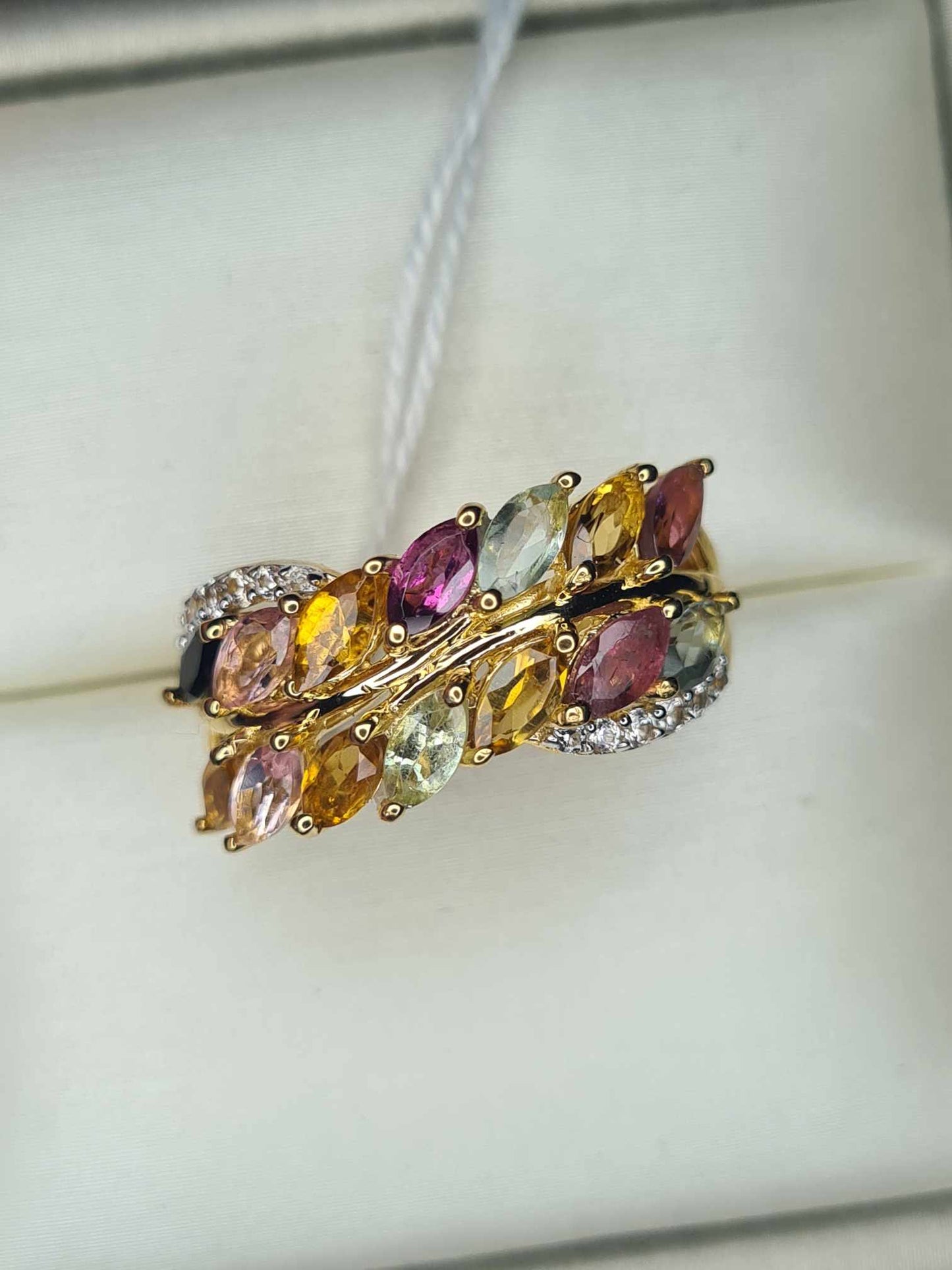 2.14ct Multi-Tourmaline & Natural Zircon Floral Ring in 18K Gold Overlay 925 Sterling Silver SIZE L