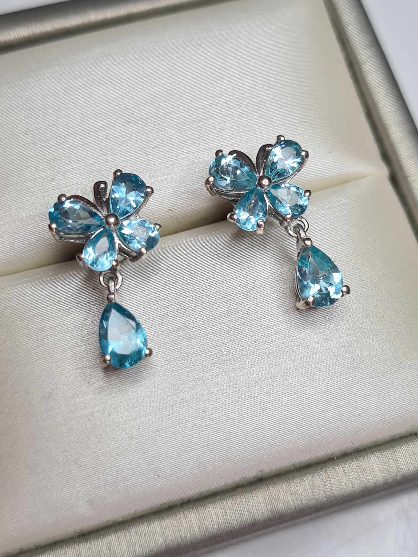 Blue Apatite Dangle Butterfly Earrings in Rhodium Overlay 925 Sterling Silver