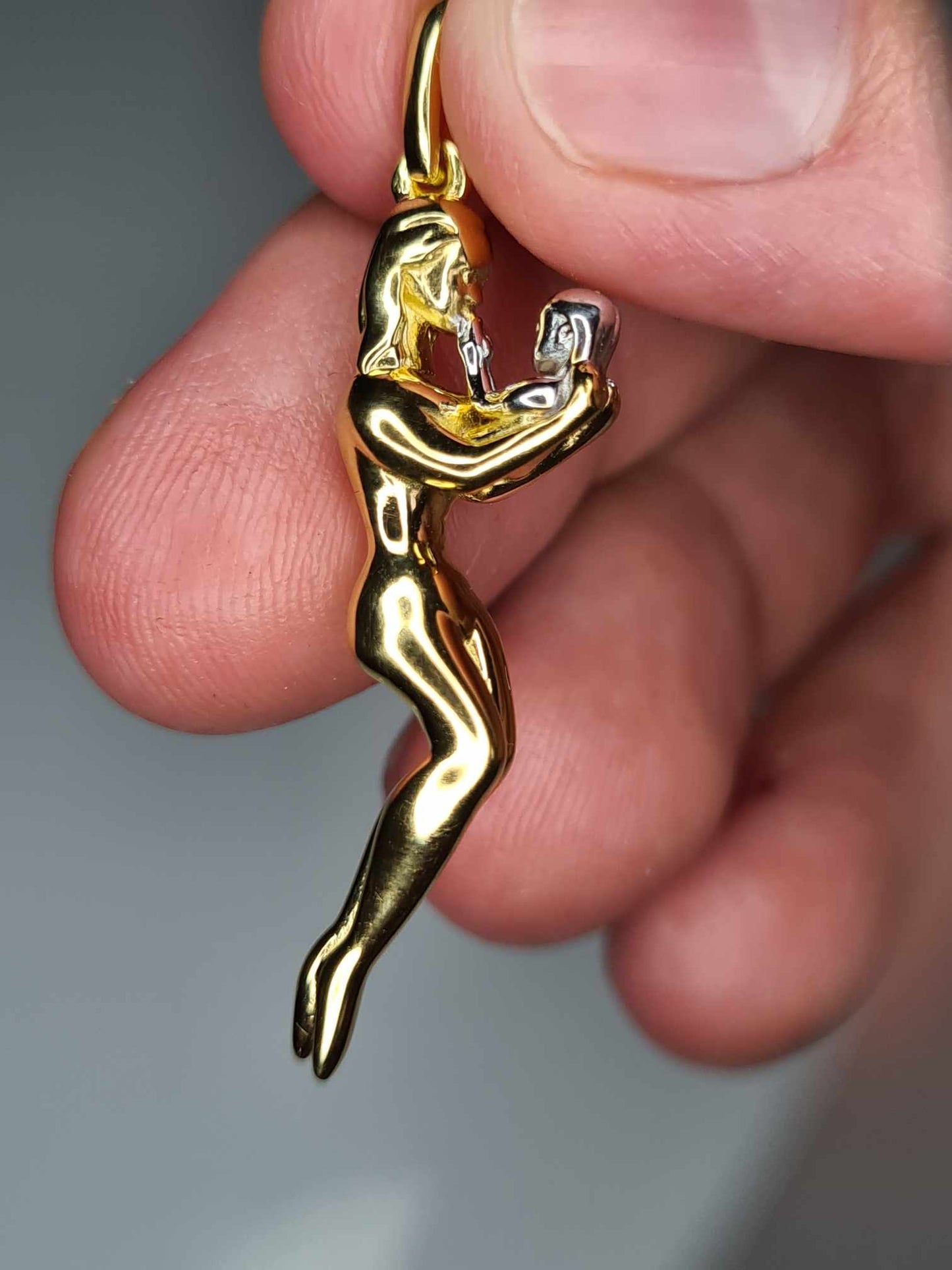 Mother & Child Pendant 18K Gold Overlay 925 Sterling Silver