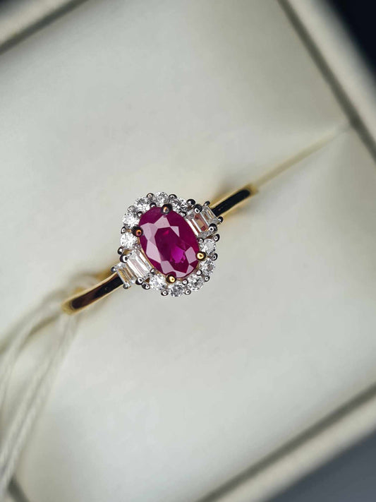 0.9ct Ruby and Natural Cambodian Zircon Ring in 18K Gold Overlay 925 Sterling Silver SIZE R