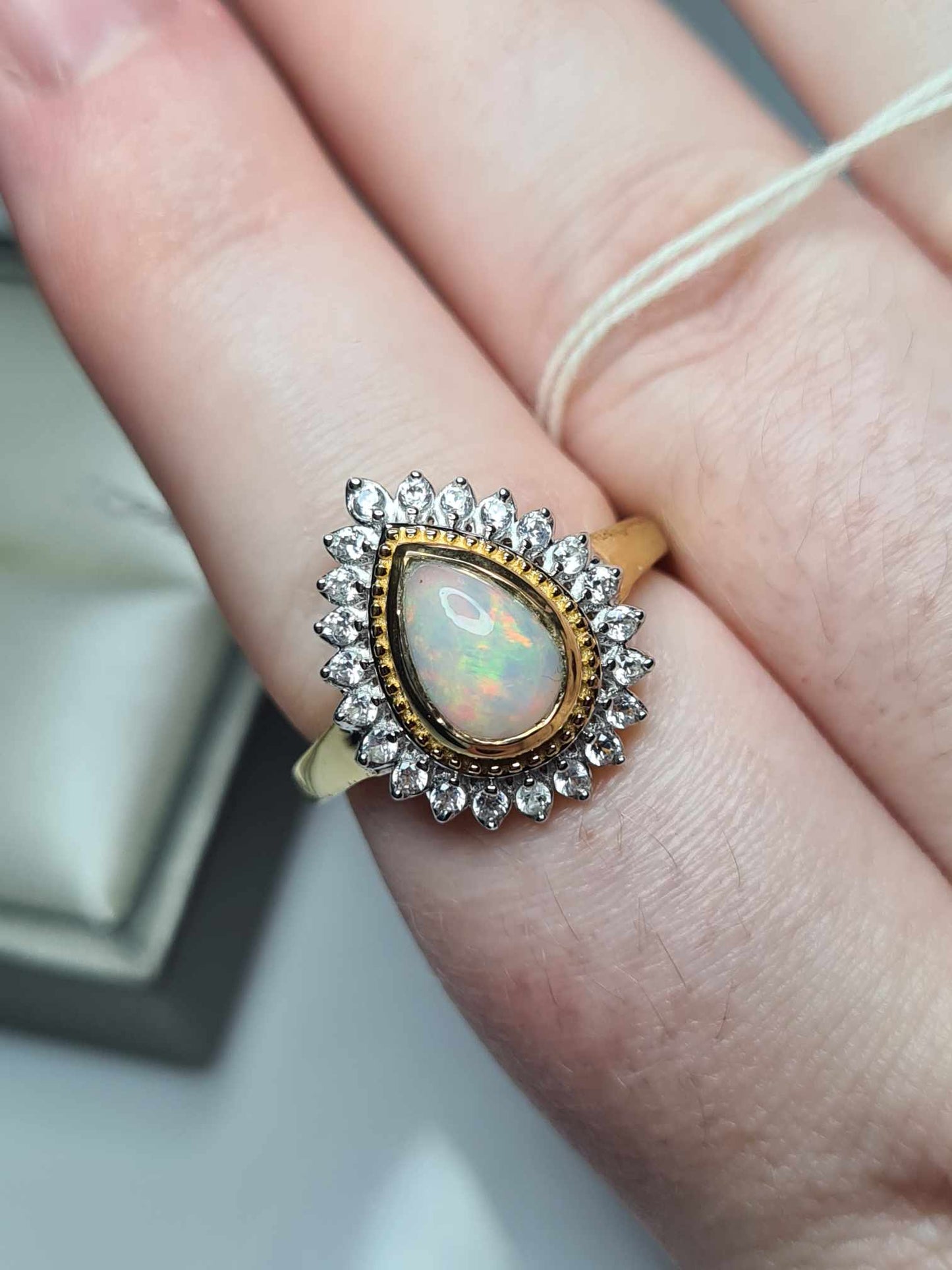 1.92ct Ethiopian Welo Opal and Natural Zircon Ring in 18K Yellow Gold Overlay 925 Sterling Silver SIZE P