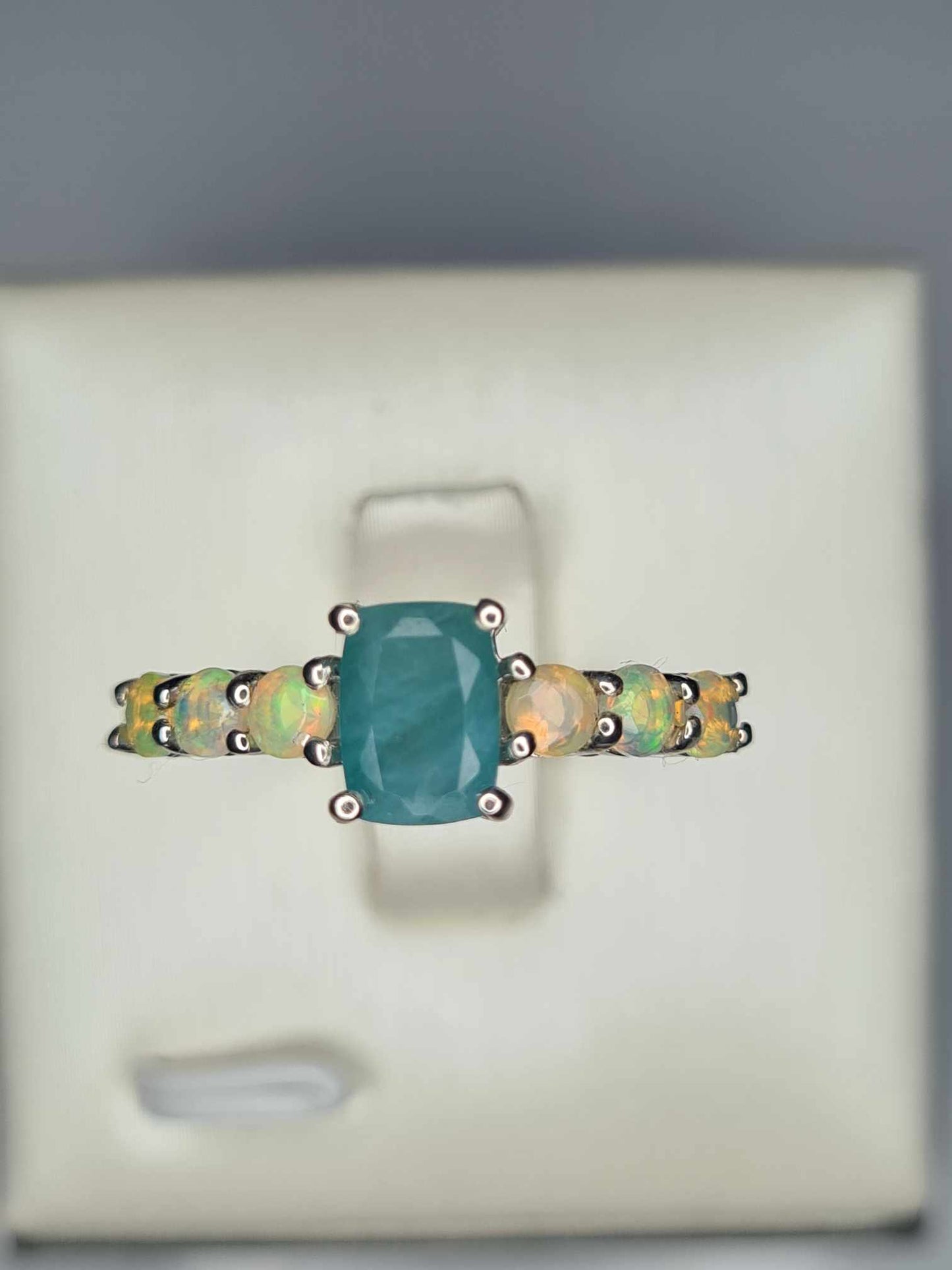 Grandidierite and Ethiopian Welo Opal 7 Stone Ring in Platinum Overlay Sterling Silver SIZES L,Q