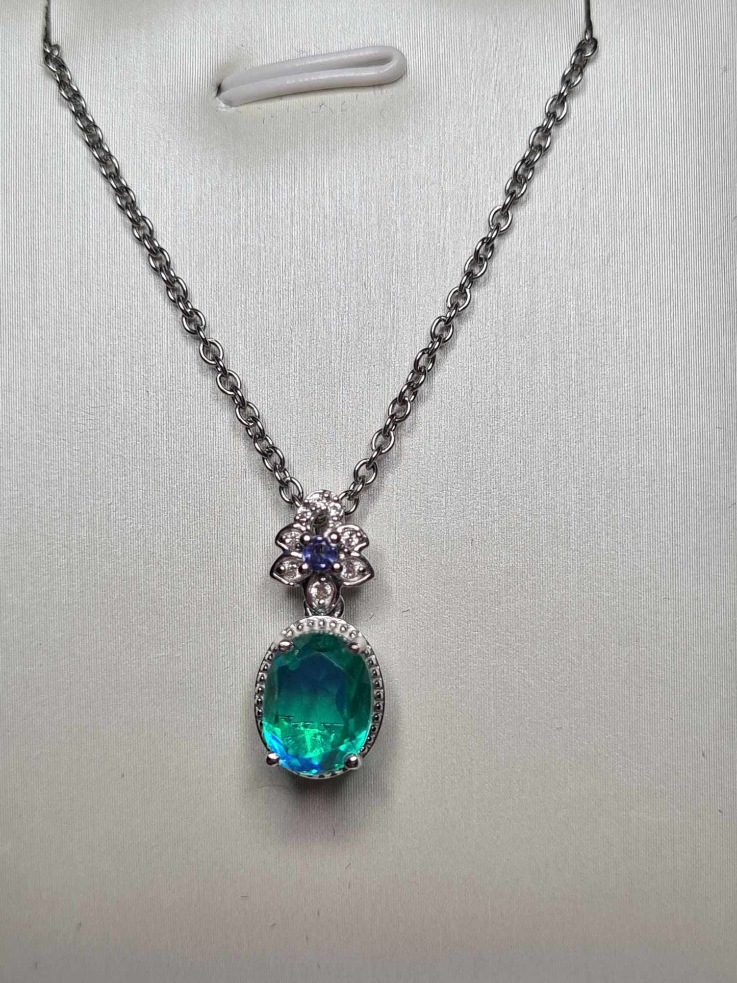 2.140ct Peacock Triplet Quartz, Iolite & Natural Zircon Pendant Platinum Overlay 925 Sterling Silver