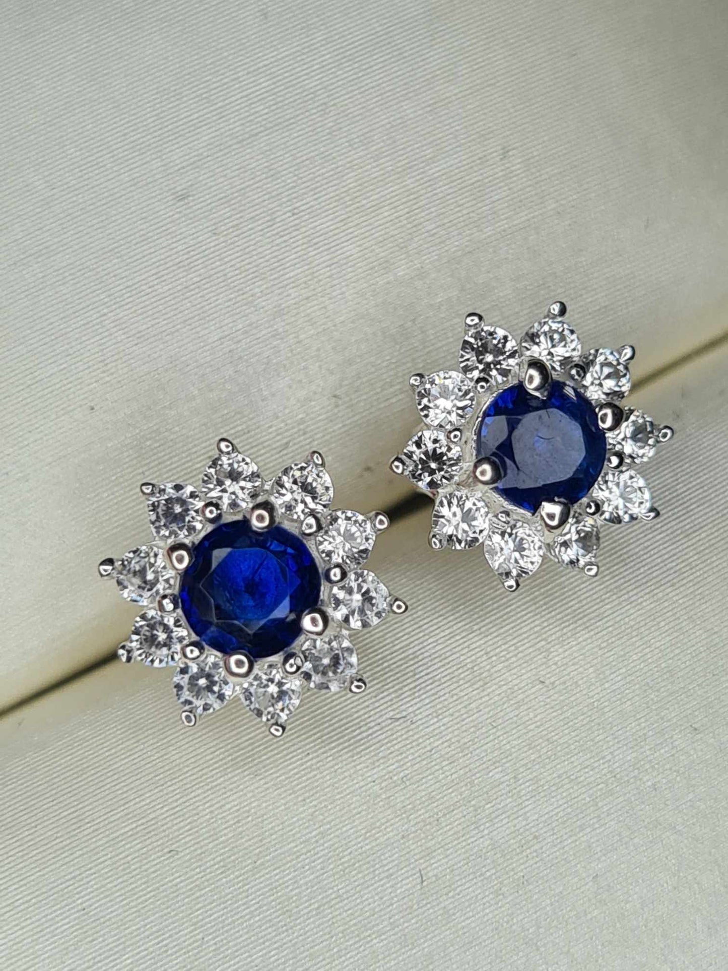 1.27ct Kyanite and Natural Zircon Stud Floral Earrings in 925 Sterling Silver