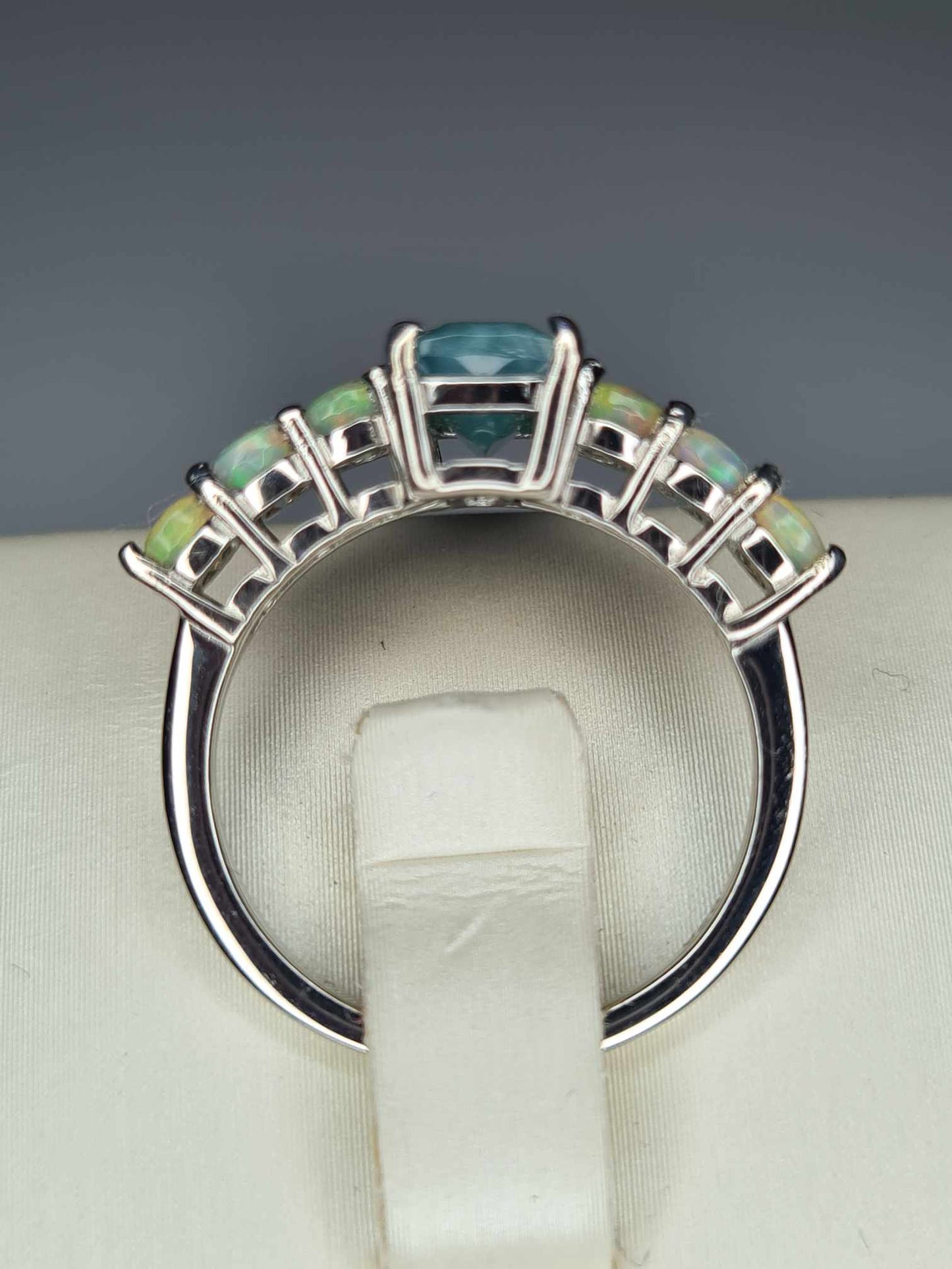 Grandidierite and Ethiopian Welo Opal 7 Stone Ring in Platinum Overlay Sterling Silver SIZES L,Q
