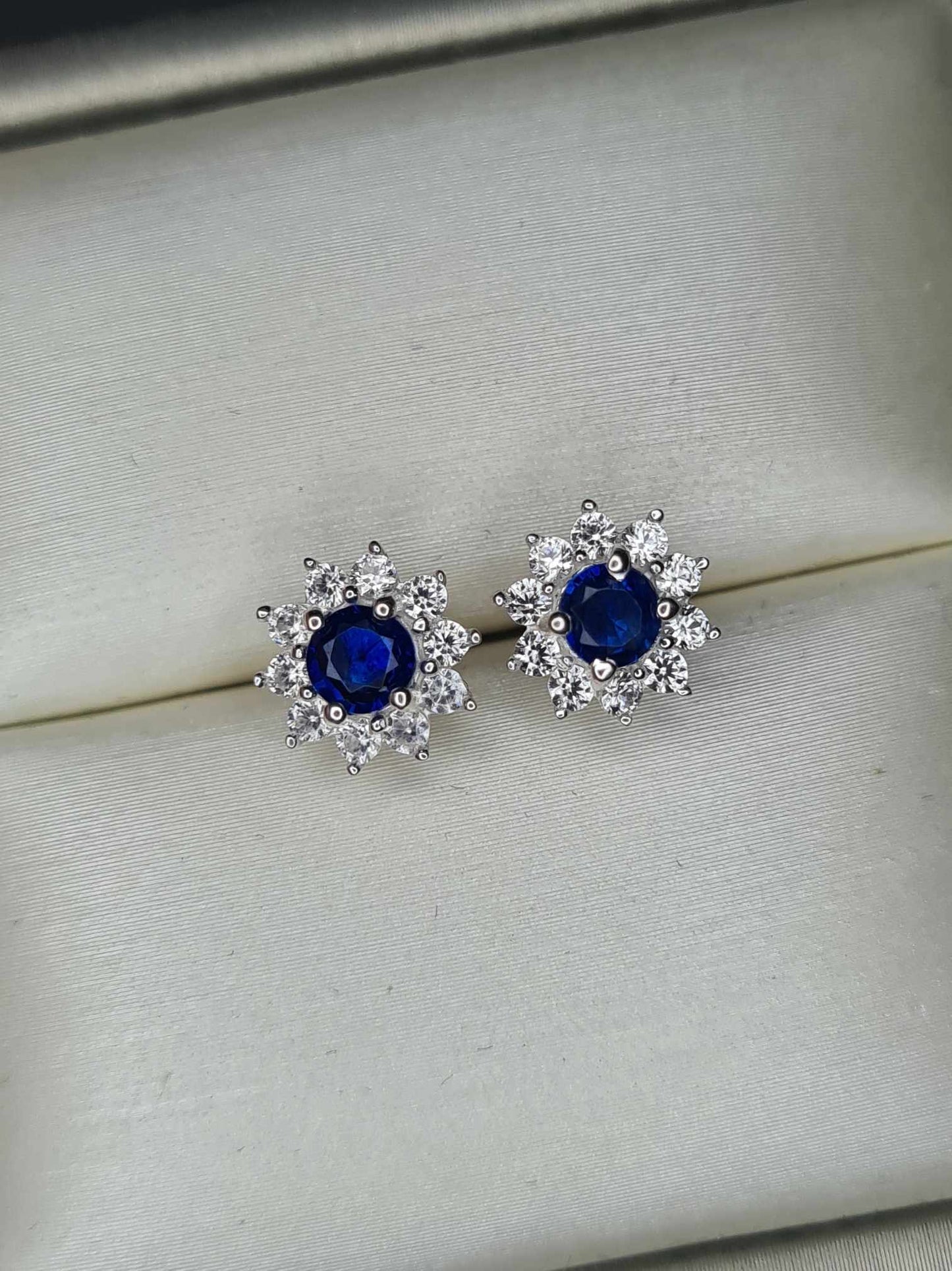 1.27ct Kyanite and Natural Zircon Stud Floral Earrings in 925 Sterling Silver