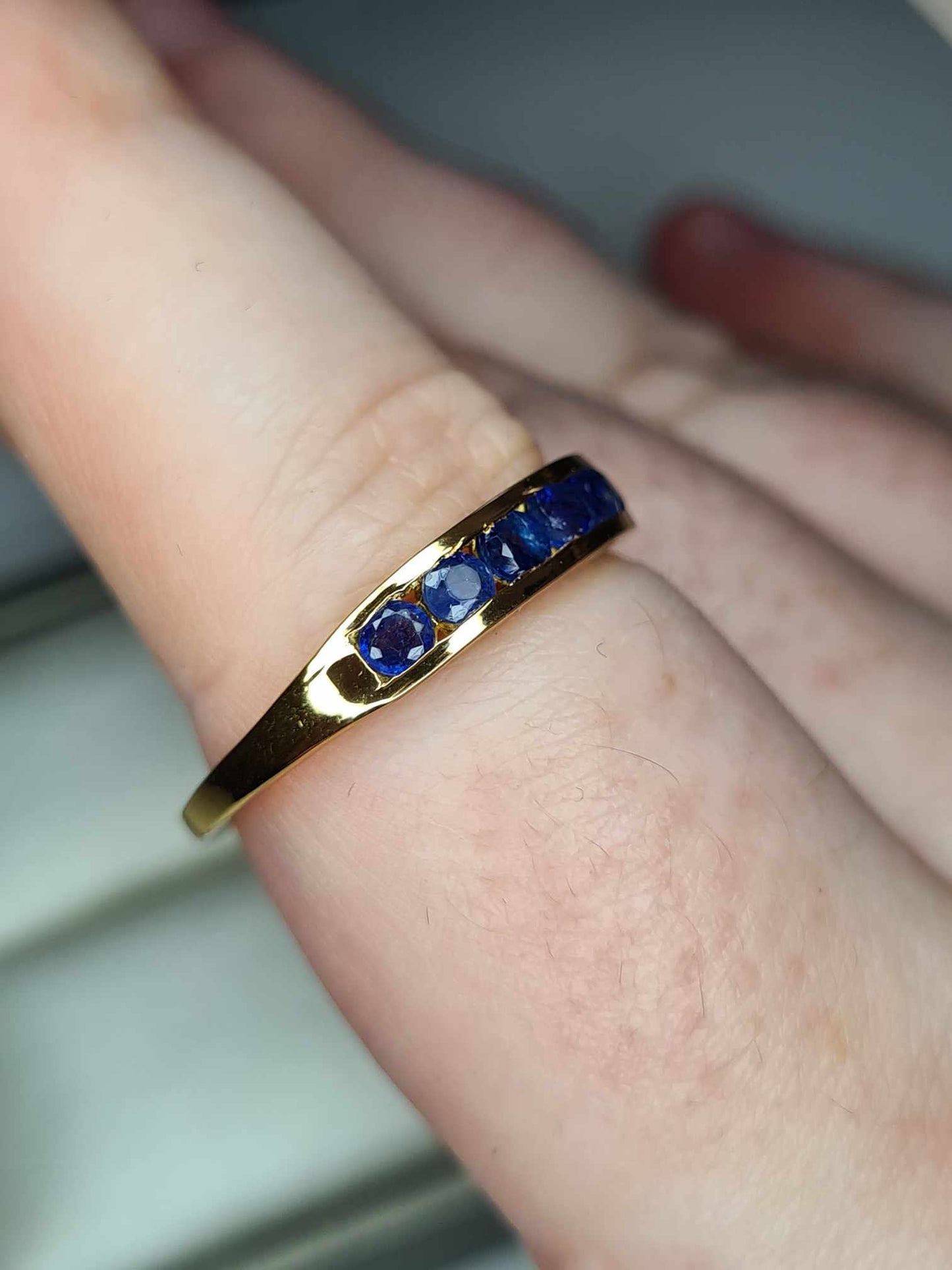 1.30ct Sapphire Half-Eternity Band Ring in 14K Gold Overlay 925 Sterling Silver SIZE T