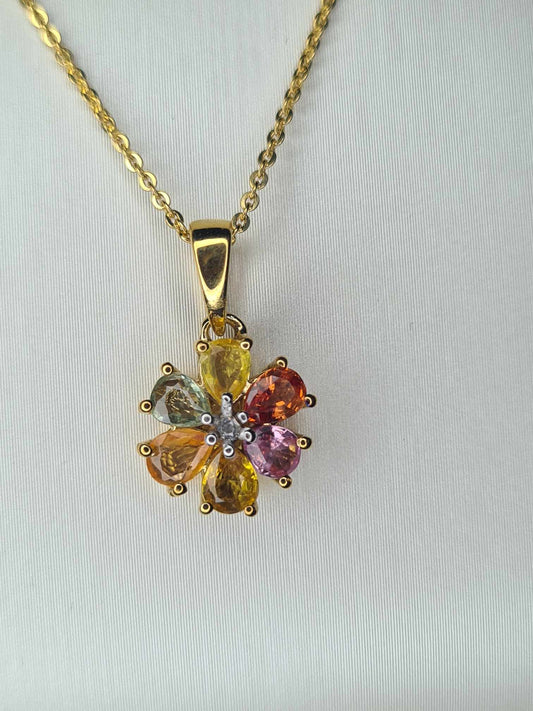 1.03ct Rainbow Sapphire and Natural Zircon Necklace in 18K Gold Overlay 925 Sterling Silver