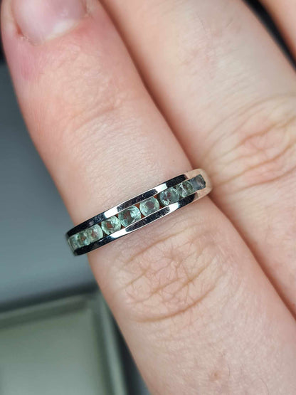 Alexandrite Half Eternity Ring in Platinum Overlay 925 Sterling Silver SIZES M , N