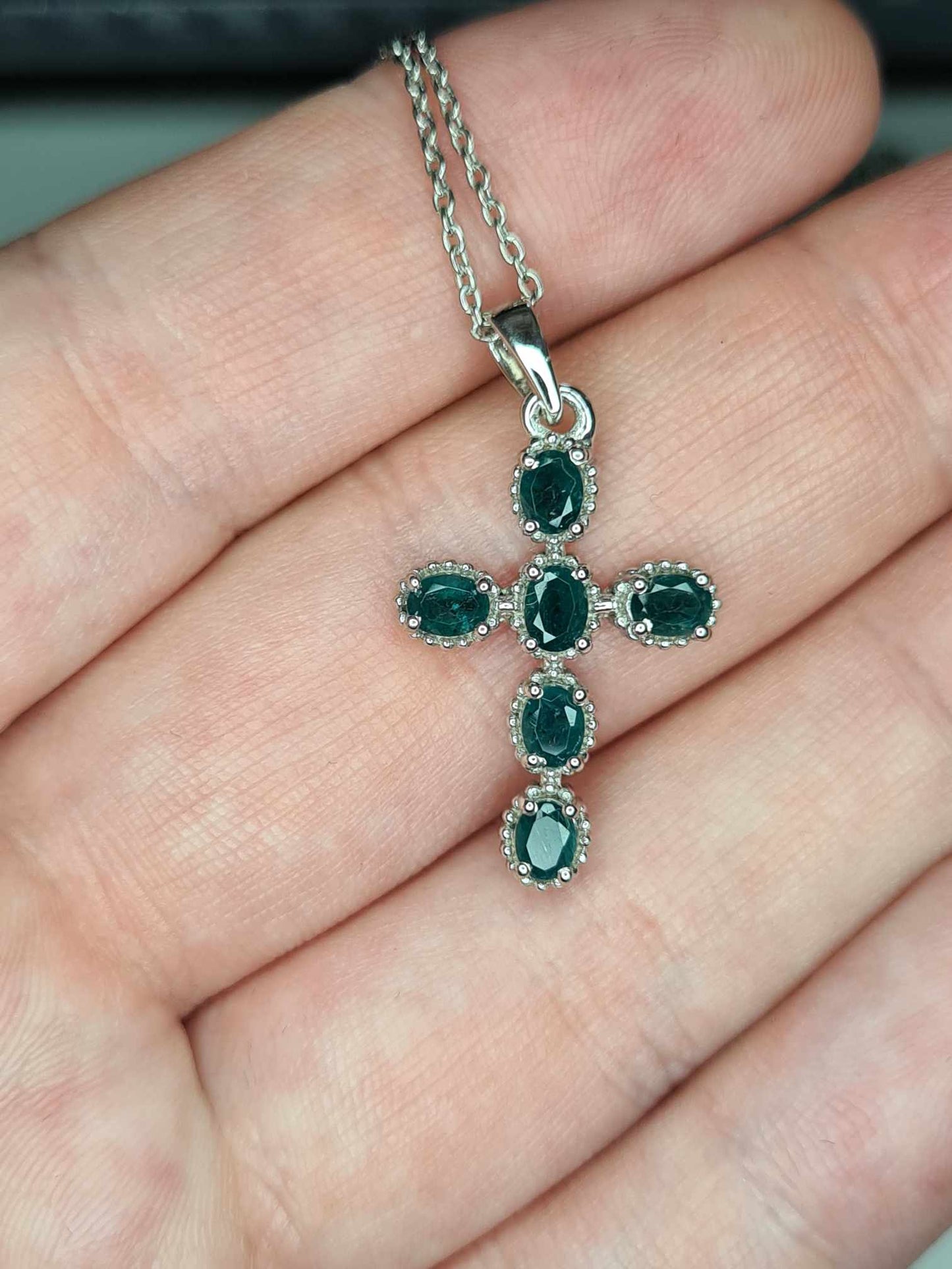 1.140ct Grandidierite Cross Necklace In Platinum Overlay 925 Sterling Silver