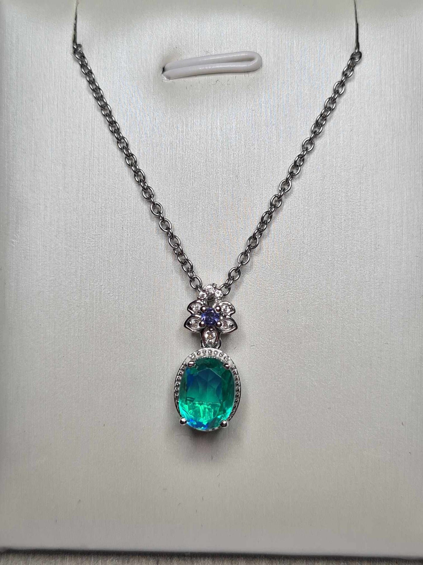 2.140ct Peacock Triplet Quartz, Iolite & Natural Zircon Pendant Platinum Overlay 925 Sterling Silver