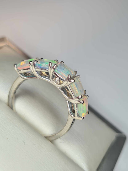 2ct Ethiopian Welo Opal and Diamond Ring in Platinum Overlay 925 Sterling Silver SIZE L