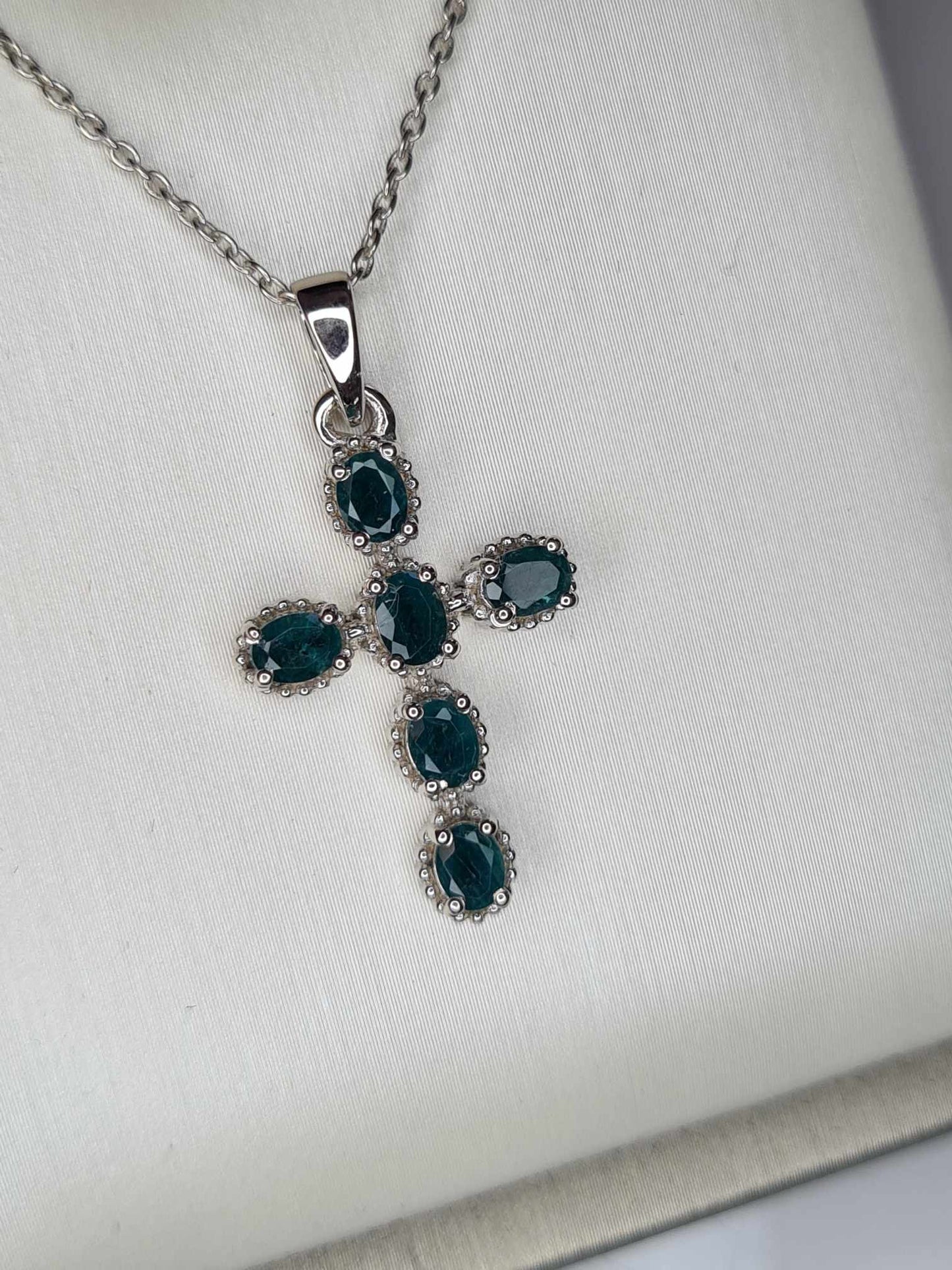 1.140ct Grandidierite Cross Necklace In Platinum Overlay 925 Sterling Silver