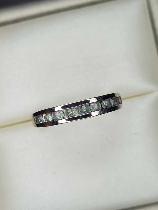 Alexandrite Half Eternity Ring in Platinum Overlay 925 Sterling Silver SIZES M , N