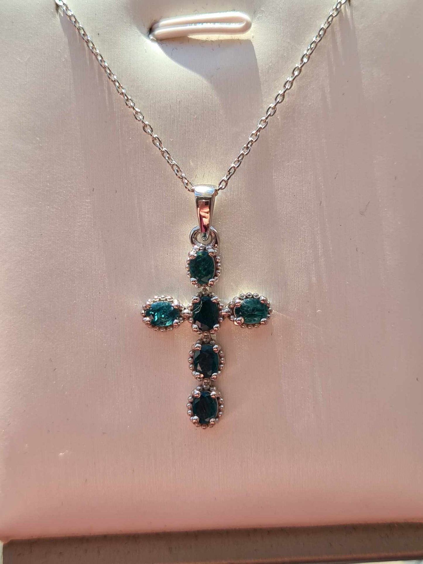 1.140ct Grandidierite Cross Necklace In Platinum Overlay 925 Sterling Silver