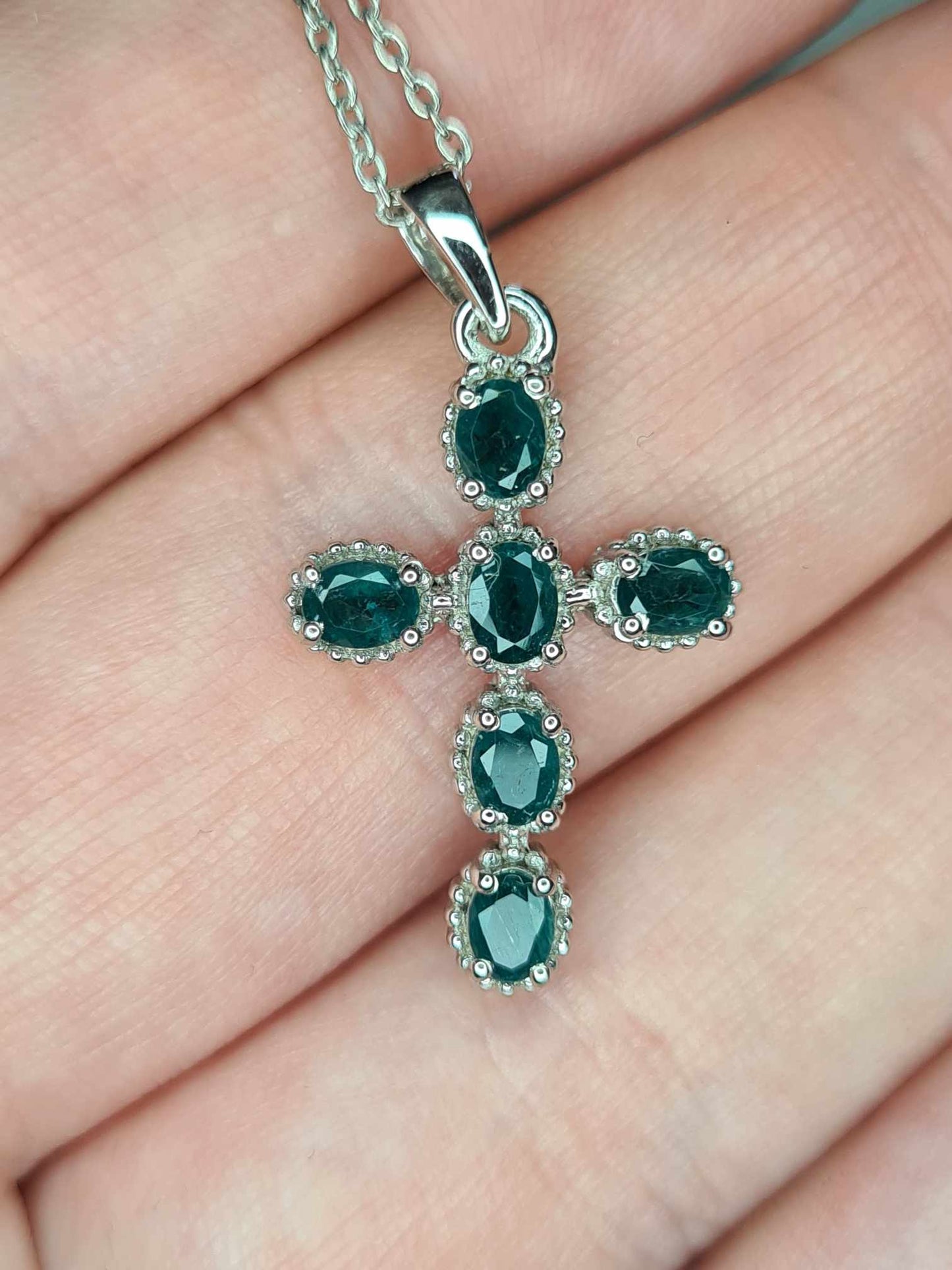 1.140ct Grandidierite Cross Necklace In Platinum Overlay 925 Sterling Silver