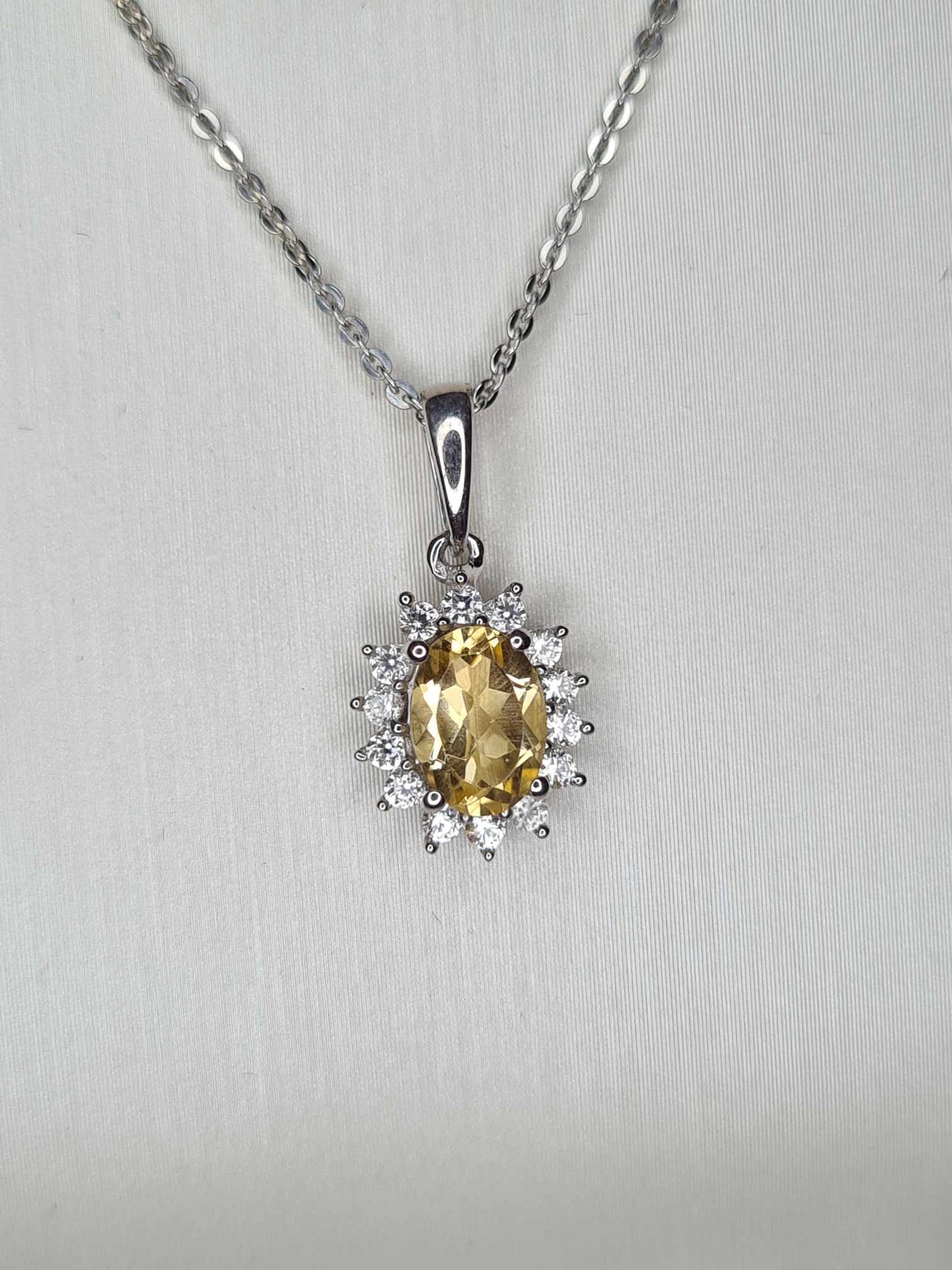 1ct Citrine and Natural Zircon Halo Necklace 925 Sterling Silver