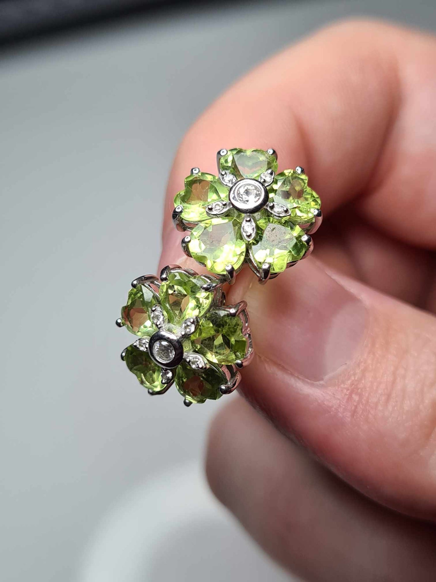 4.80ct Hebei Peridot and Natural Zircon Floral Stud Earrings 925 Sterling Silver