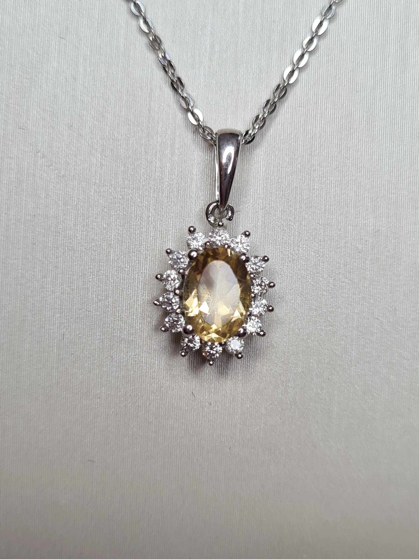 1ct Citrine and Natural Zircon Halo Necklace 925 Sterling Silver