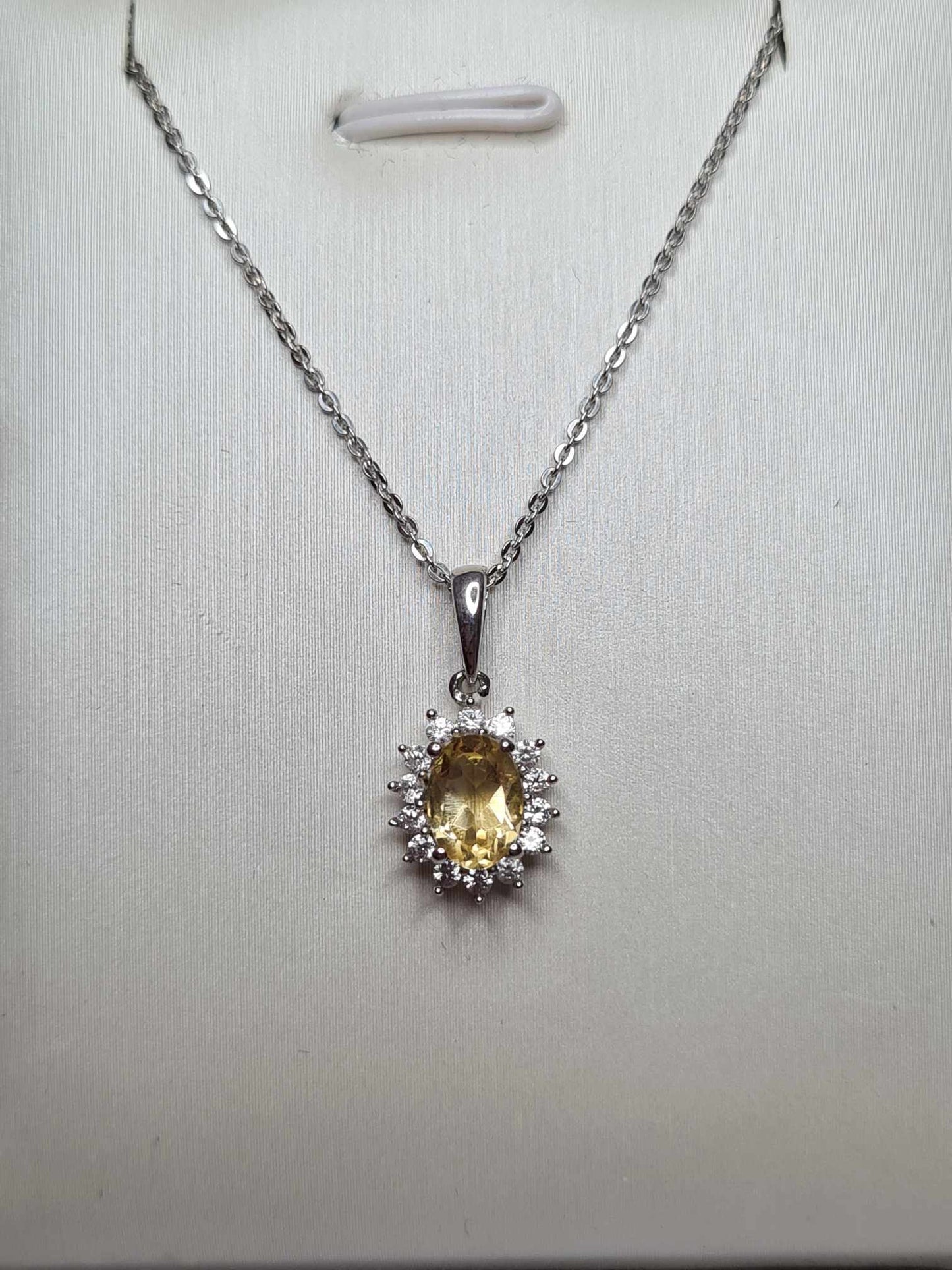 1ct Citrine and Natural Zircon Halo Necklace 925 Sterling Silver