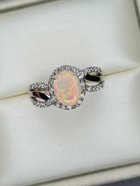 1.22ct Ethiopian Welo Opal and Natural Zircon Ring 925 Sterling Silver SIZE N