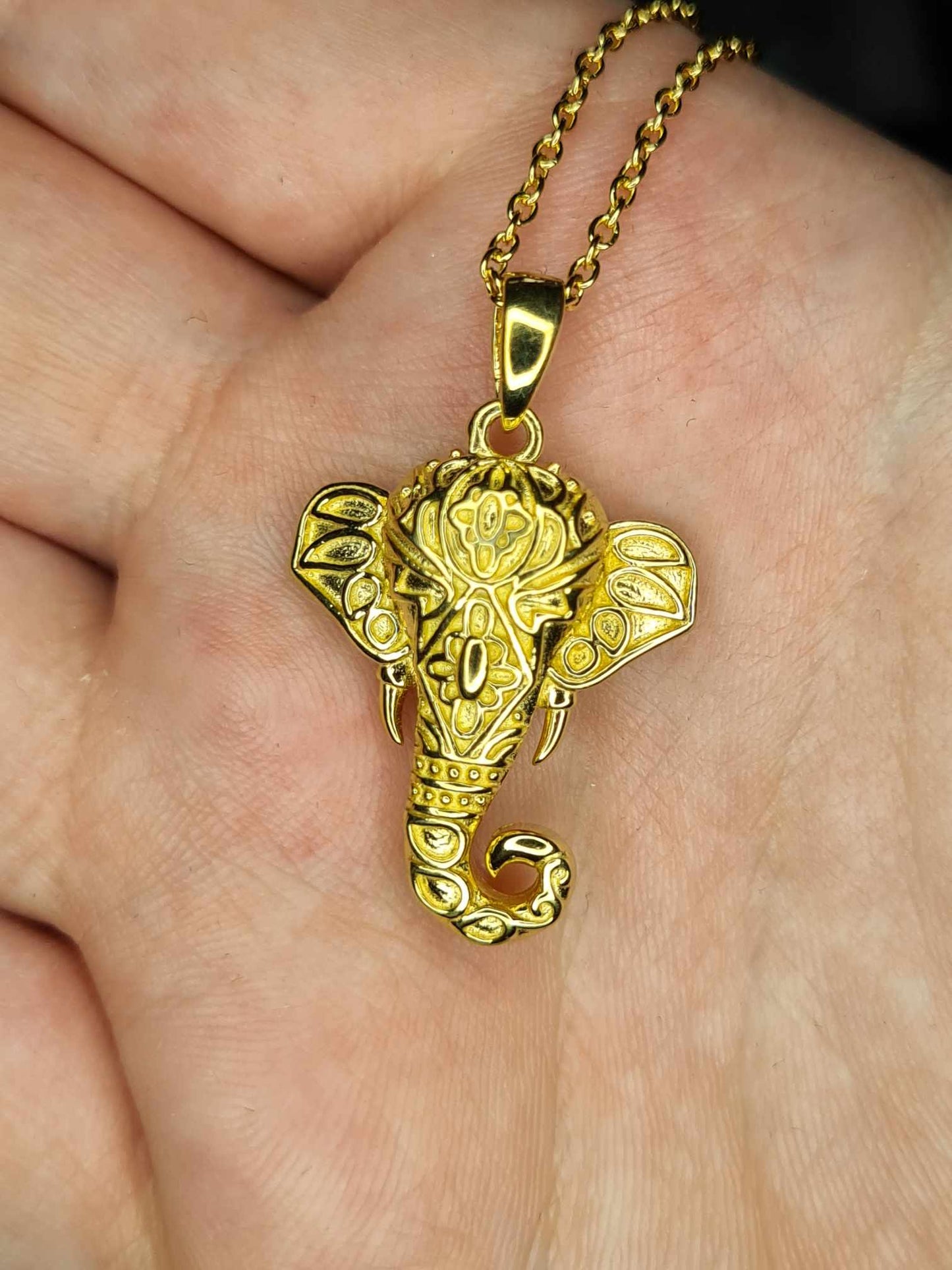 Elephant Necklace 18K Gold Overlay 925 Sterling Silver