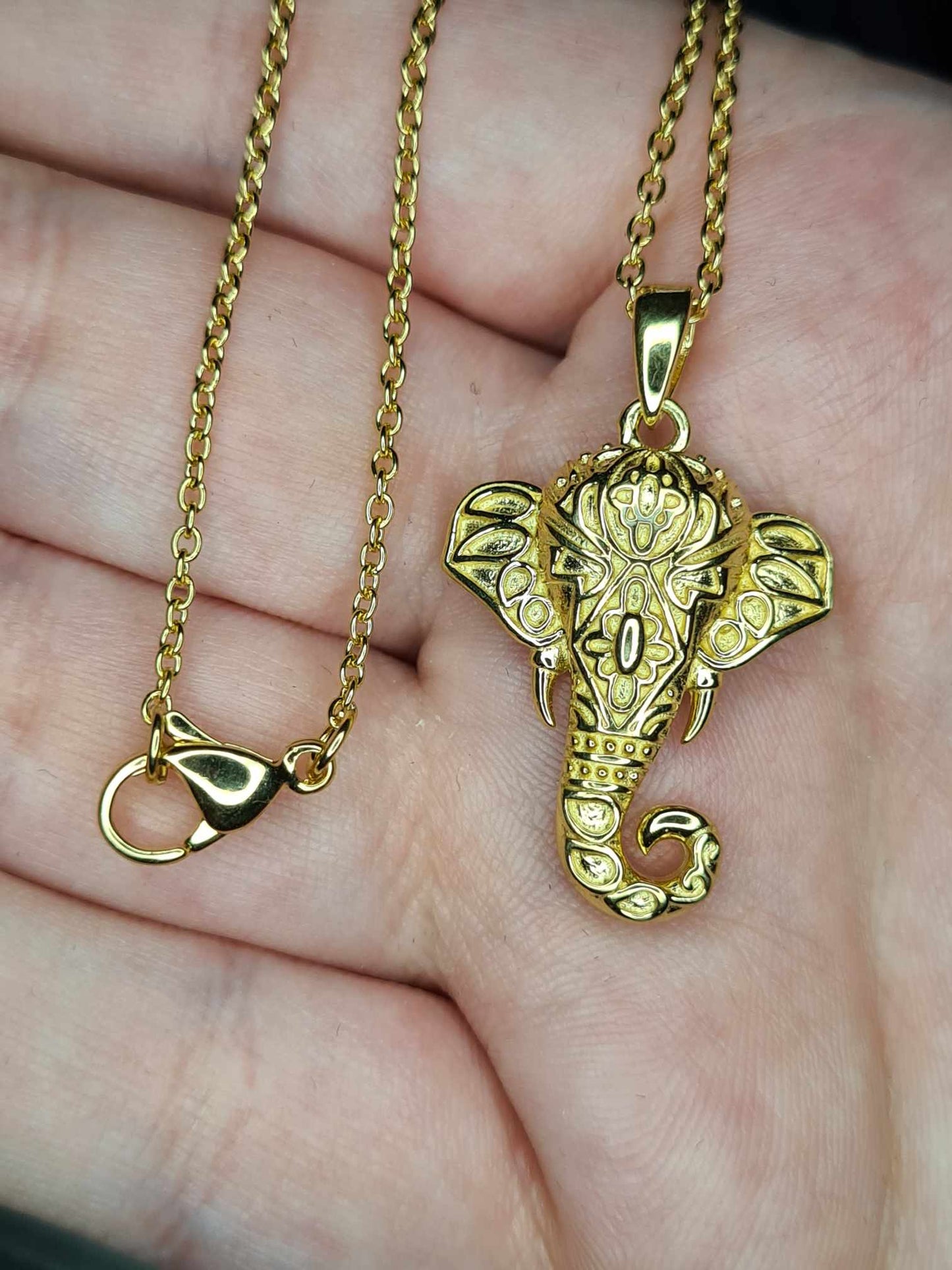 Elephant Necklace 18K Gold Overlay 925 Sterling Silver