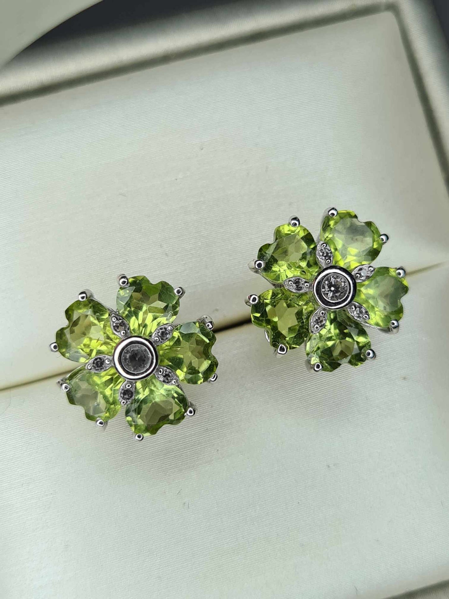 4.80ct Hebei Peridot and Natural Zircon Floral Stud Earrings 925 Sterling Silver