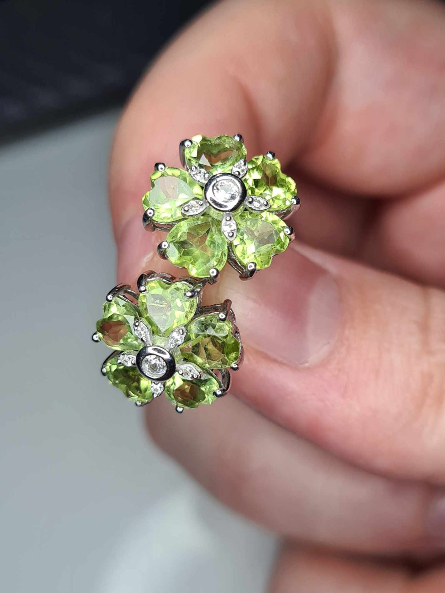 4.80ct Hebei Peridot and Natural Zircon Floral Stud Earrings 925 Sterling Silver