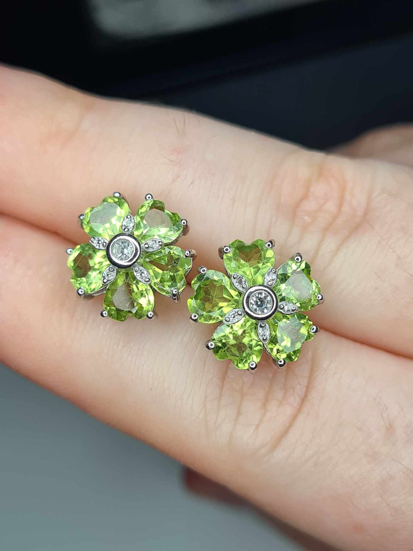 4.80ct Hebei Peridot and Natural Zircon Floral Stud Earrings 925 Sterling Silver