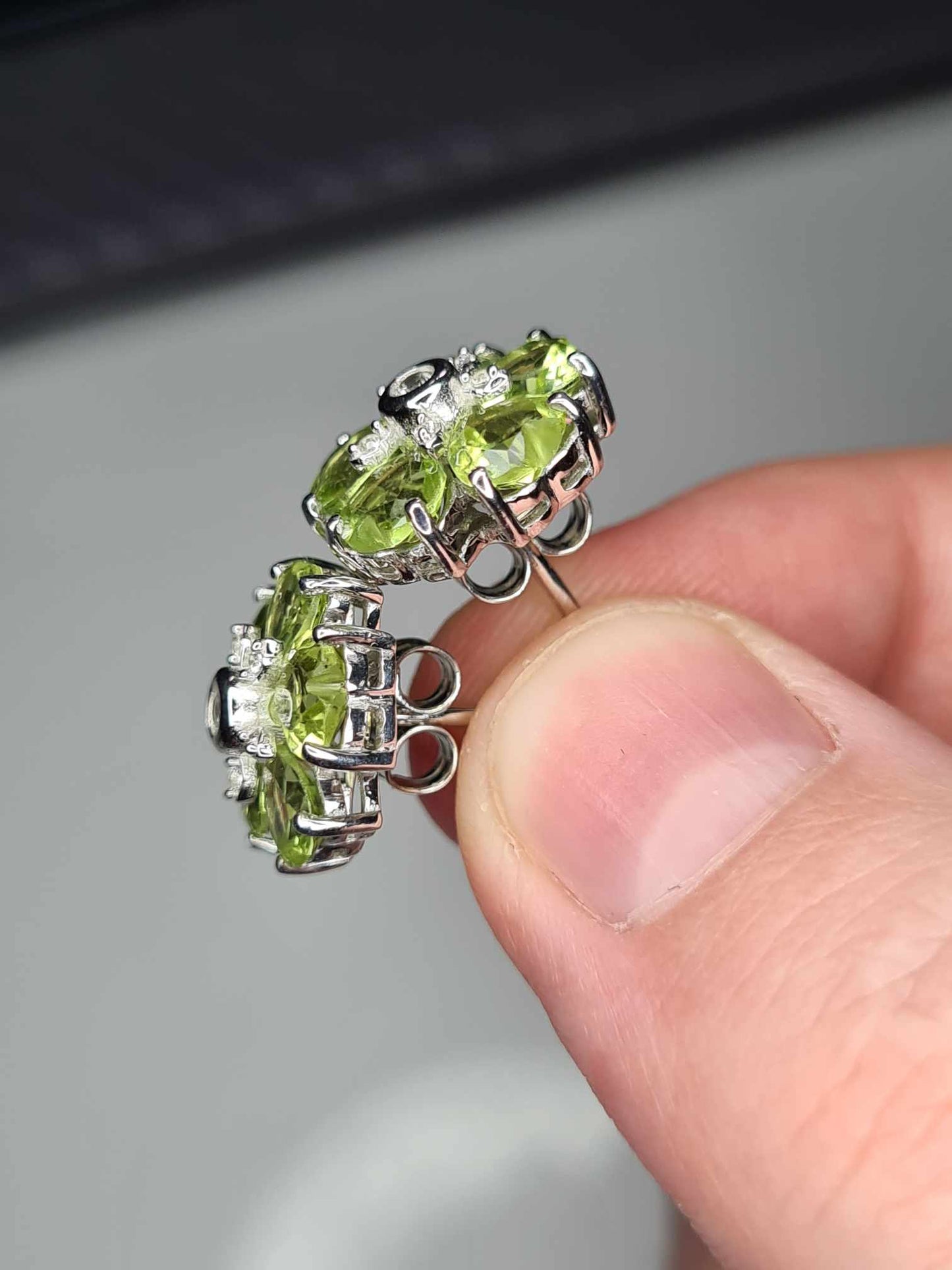 4.80ct Hebei Peridot and Natural Zircon Floral Stud Earrings 925 Sterling Silver