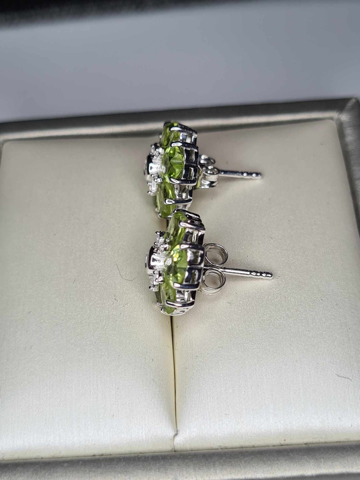 4.80ct Hebei Peridot and Natural Zircon Floral Stud Earrings 925 Sterling Silver