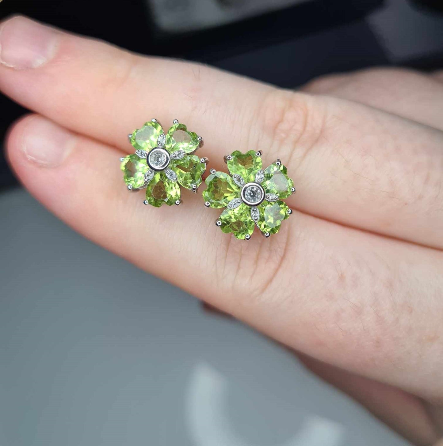 4.80ct Hebei Peridot and Natural Zircon Floral Stud Earrings 925 Sterling Silver