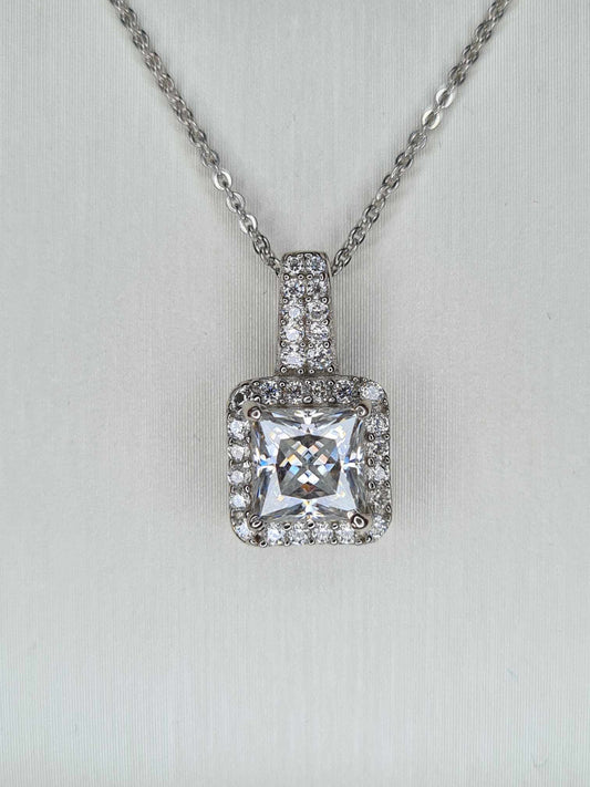 1.47 Ct. Moissanite Square Cut Necklace 925 Sterling Silver platinum overlay