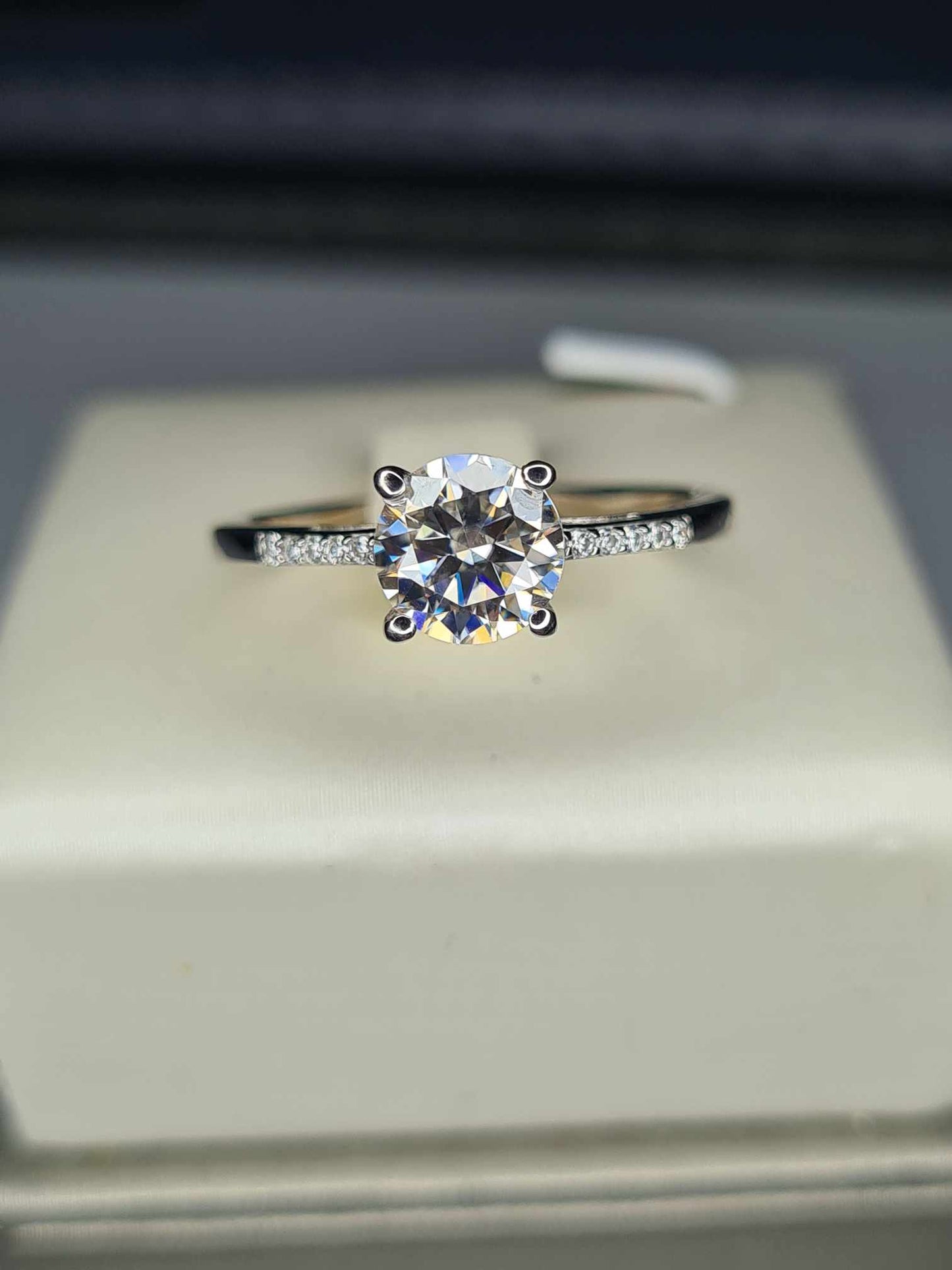 1.30ct Moissanite Engagement Ring in Platinum Overlay 925 Sterling Silver SIZES N,O